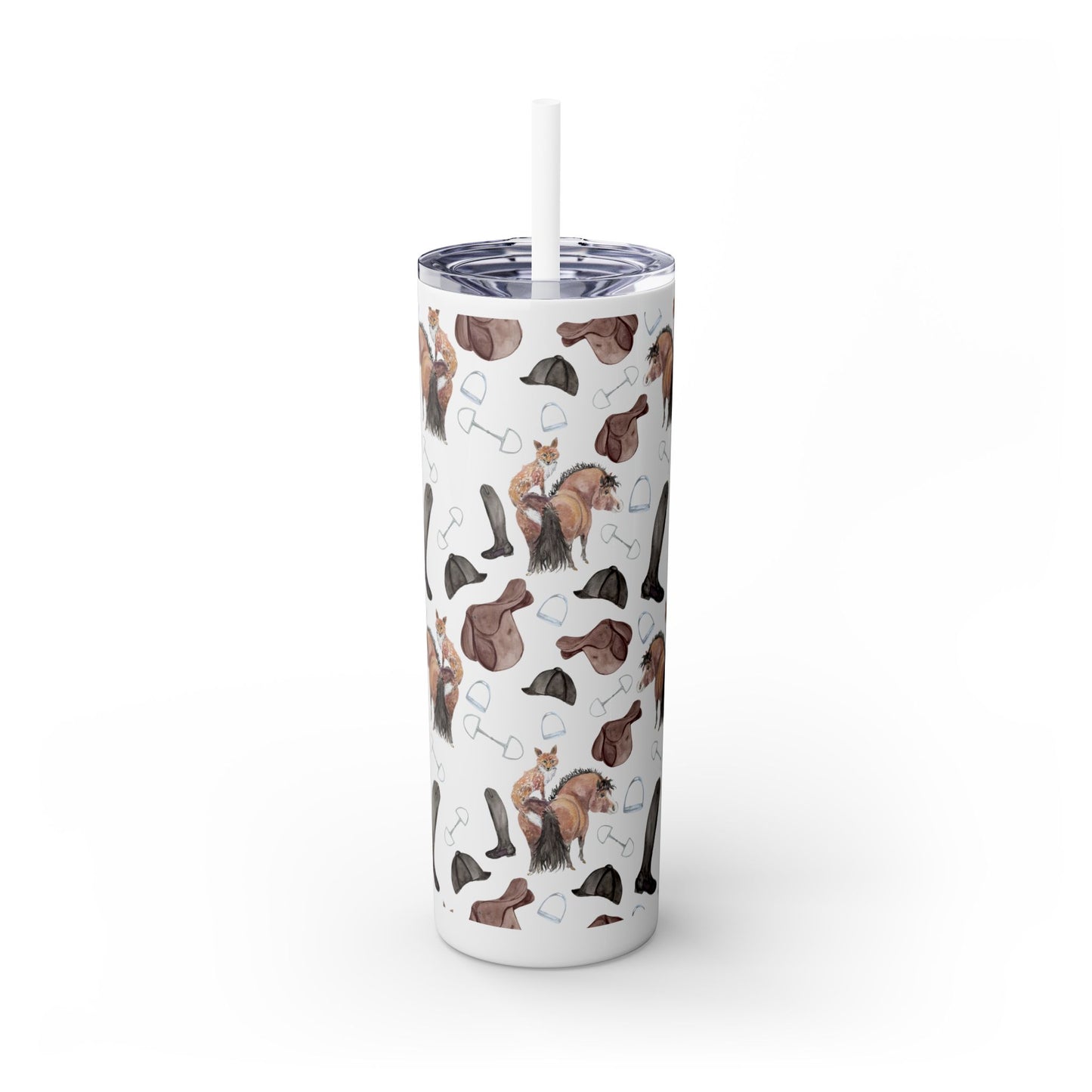 Adorable Fox and pony Print Skinny Tumbler with Straw, 20oz