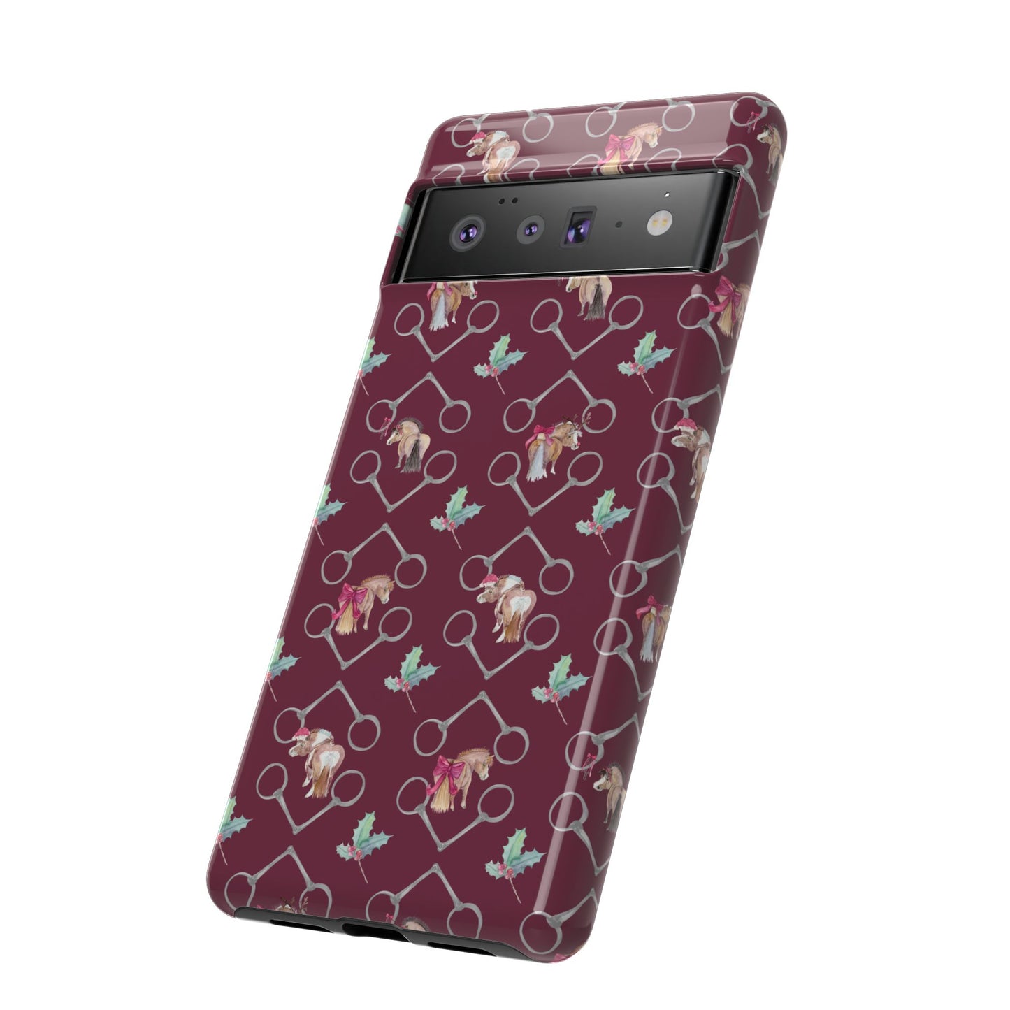 Adorable Little Ponies and Holly in Burgundy Tough Phone Case