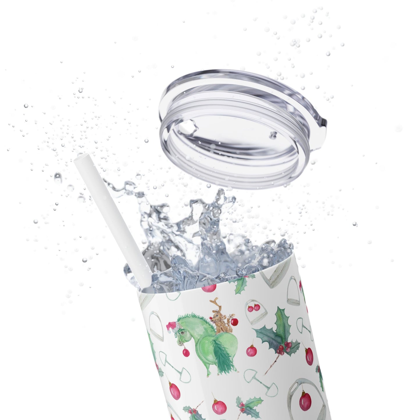 Adorable Grinchy pony and friend - Skinny Tumbler with Straw, 20oz