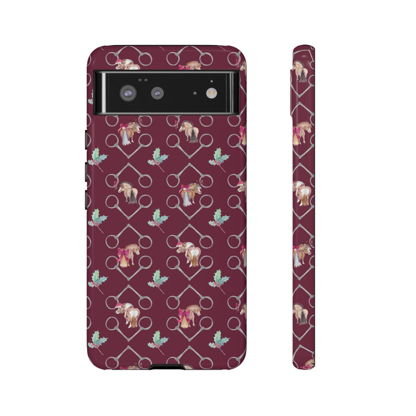 Adorable Little Ponies and Holly in Burgundy Tough Phone Case