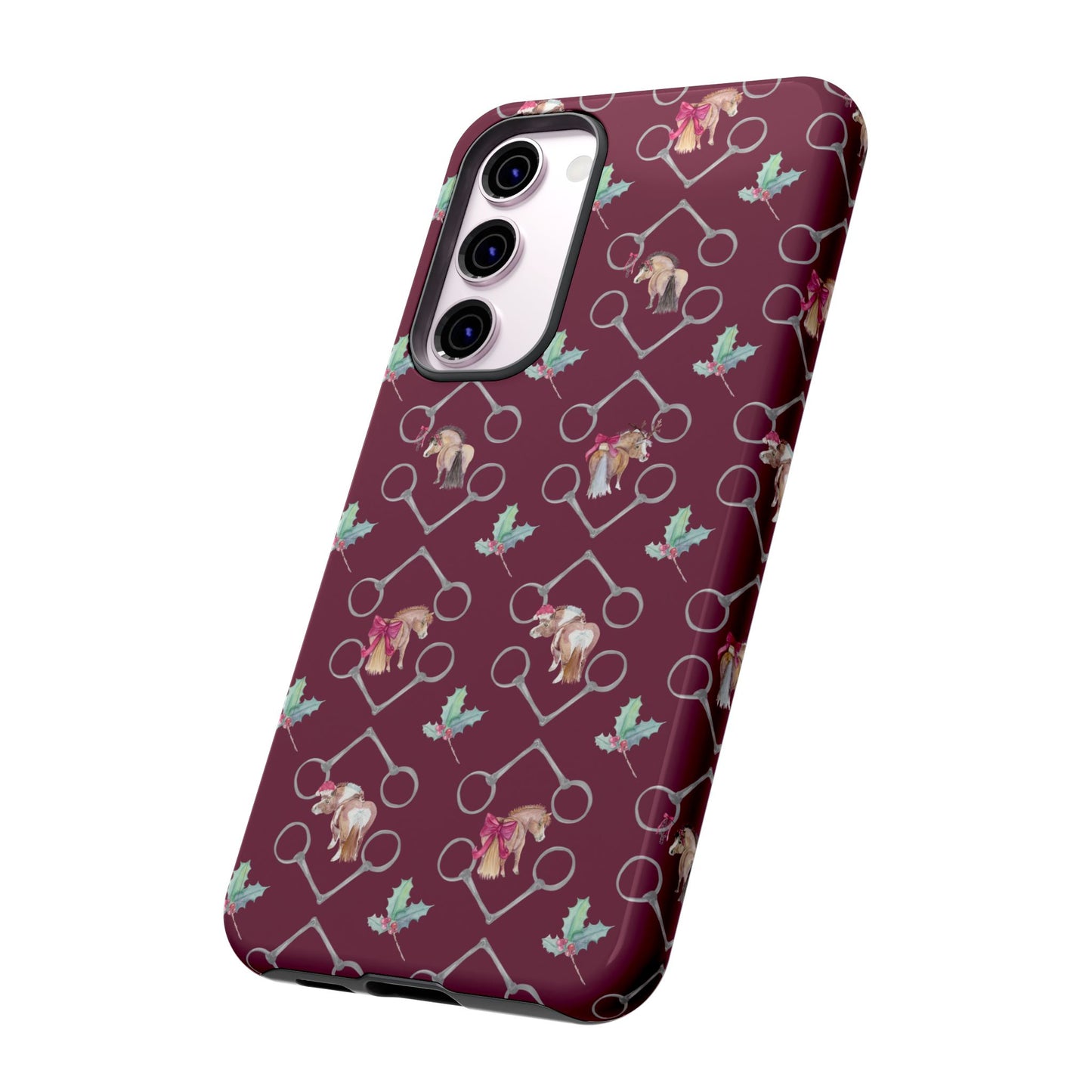 Adorable Little Ponies and Holly in Burgundy Tough Phone Case
