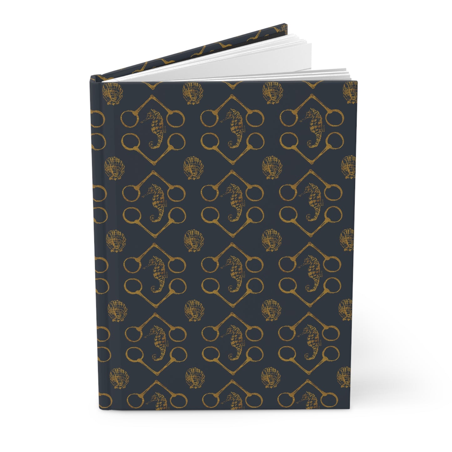 Sea horse and Bits Navy and gold Hardcover Journal Matte - SonaEquestrian
