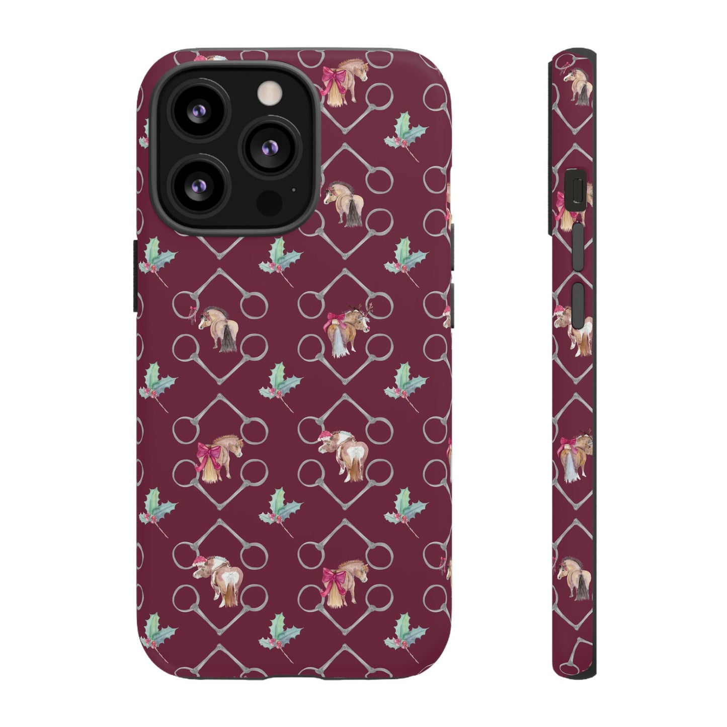 Adorable Little Ponies and Holly in Burgundy Tough Phone Case