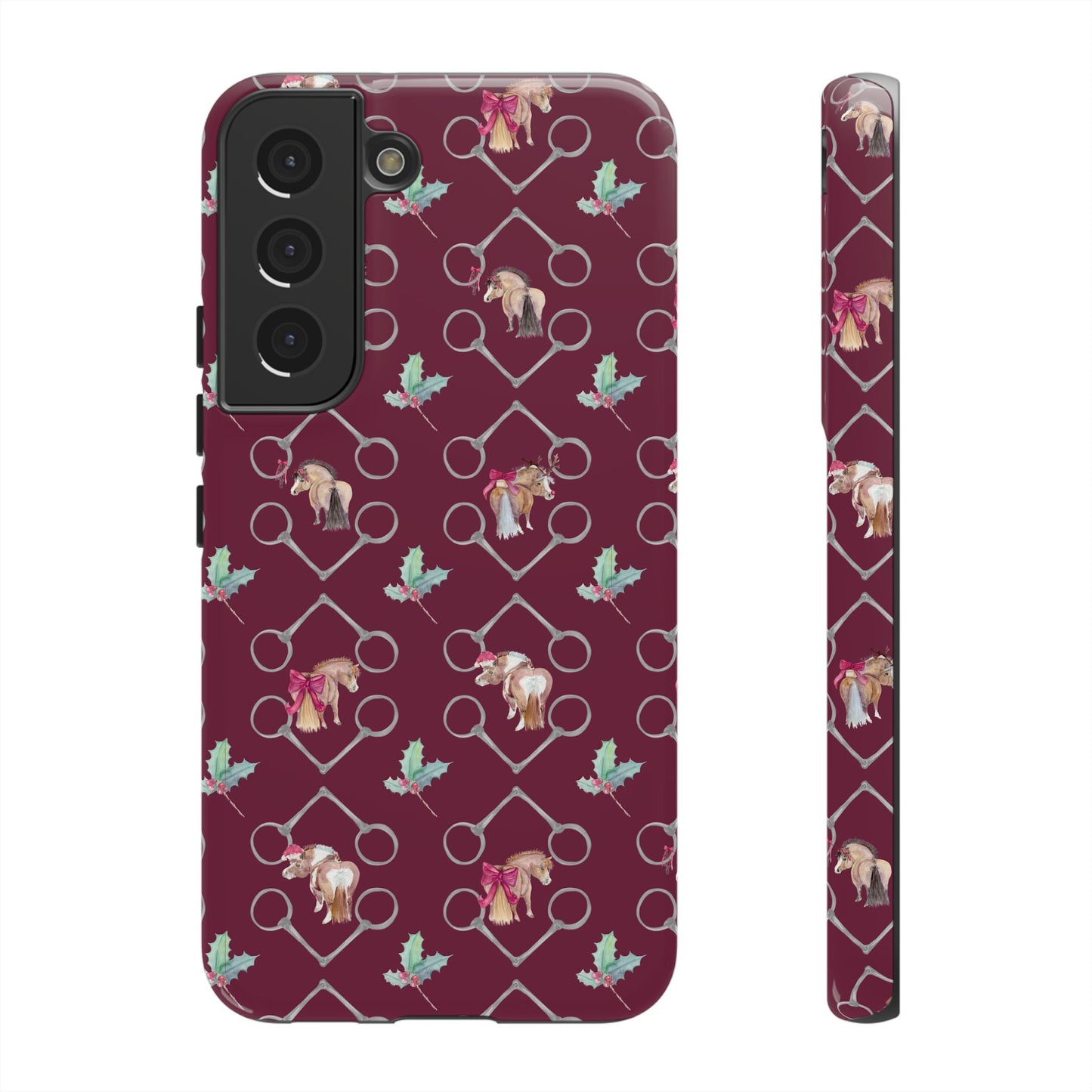 Adorable Little Ponies and Holly in Burgundy Tough Phone Case