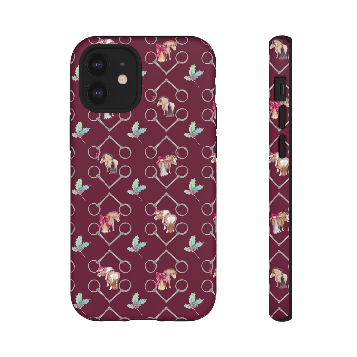 Adorable Little Ponies and Holly in Burgundy Tough Phone Case