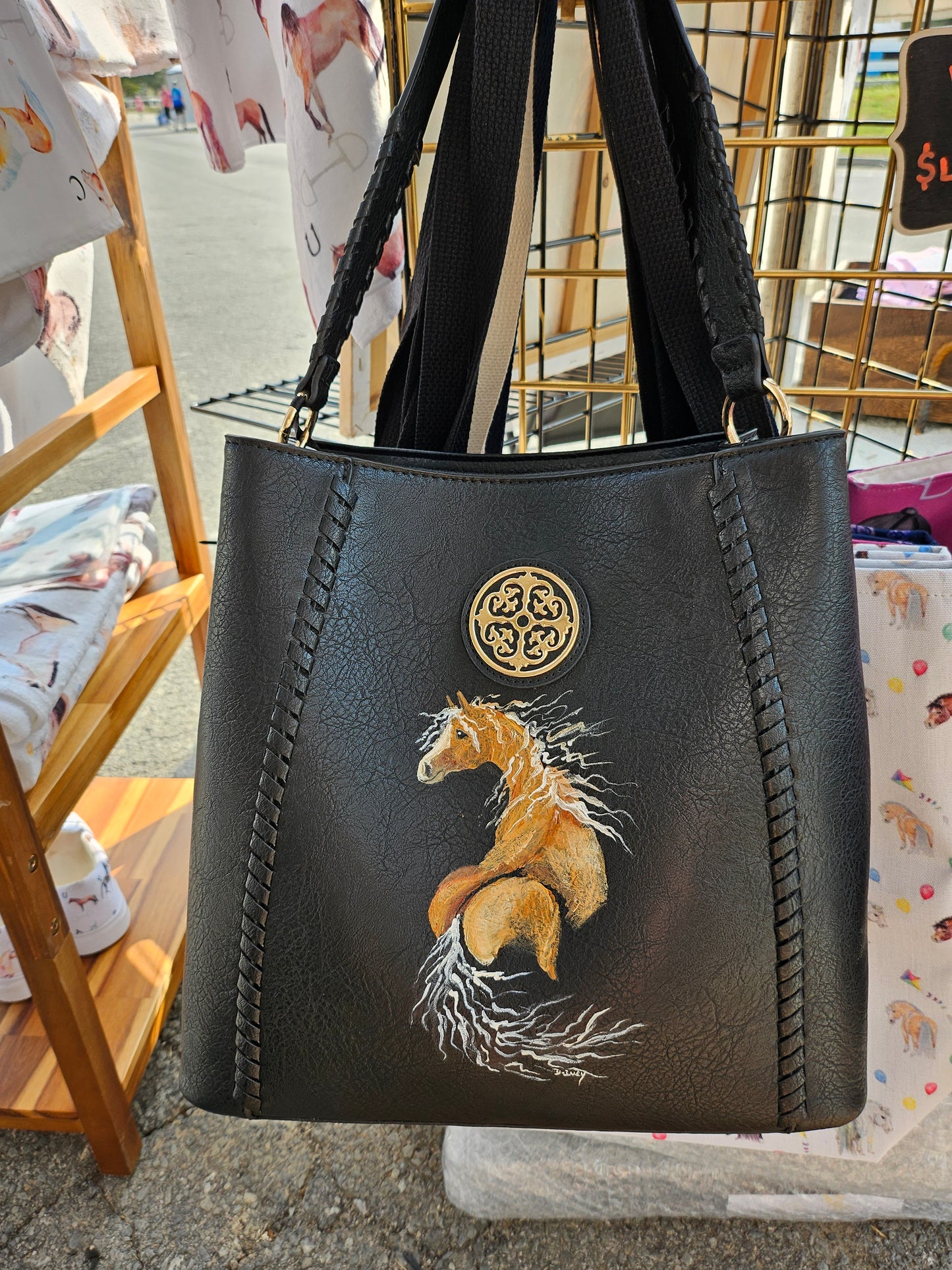 Palomino on Black Hand Painted Bag