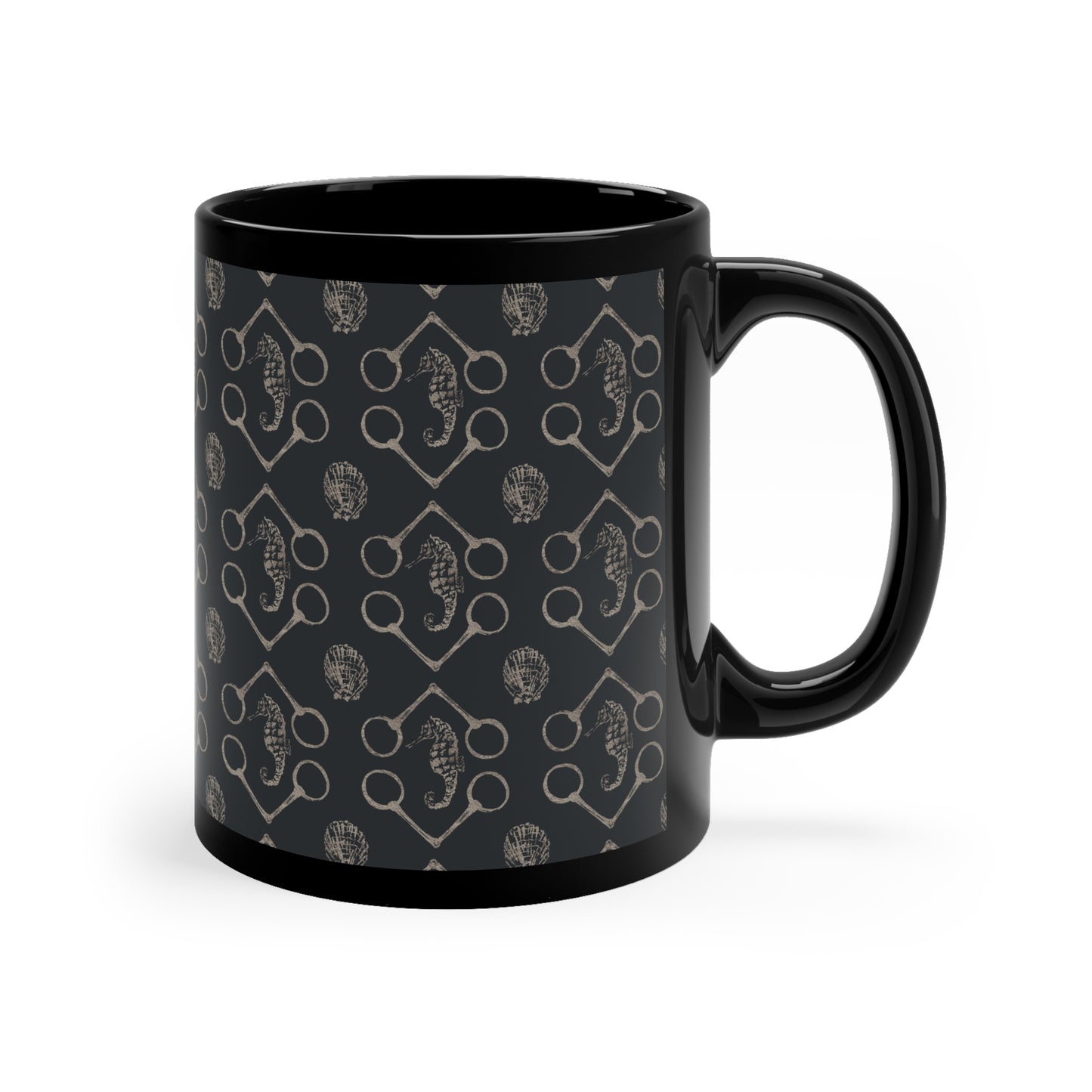 Sea horse and bit black 11oz Black Mug - SonaEquestrian