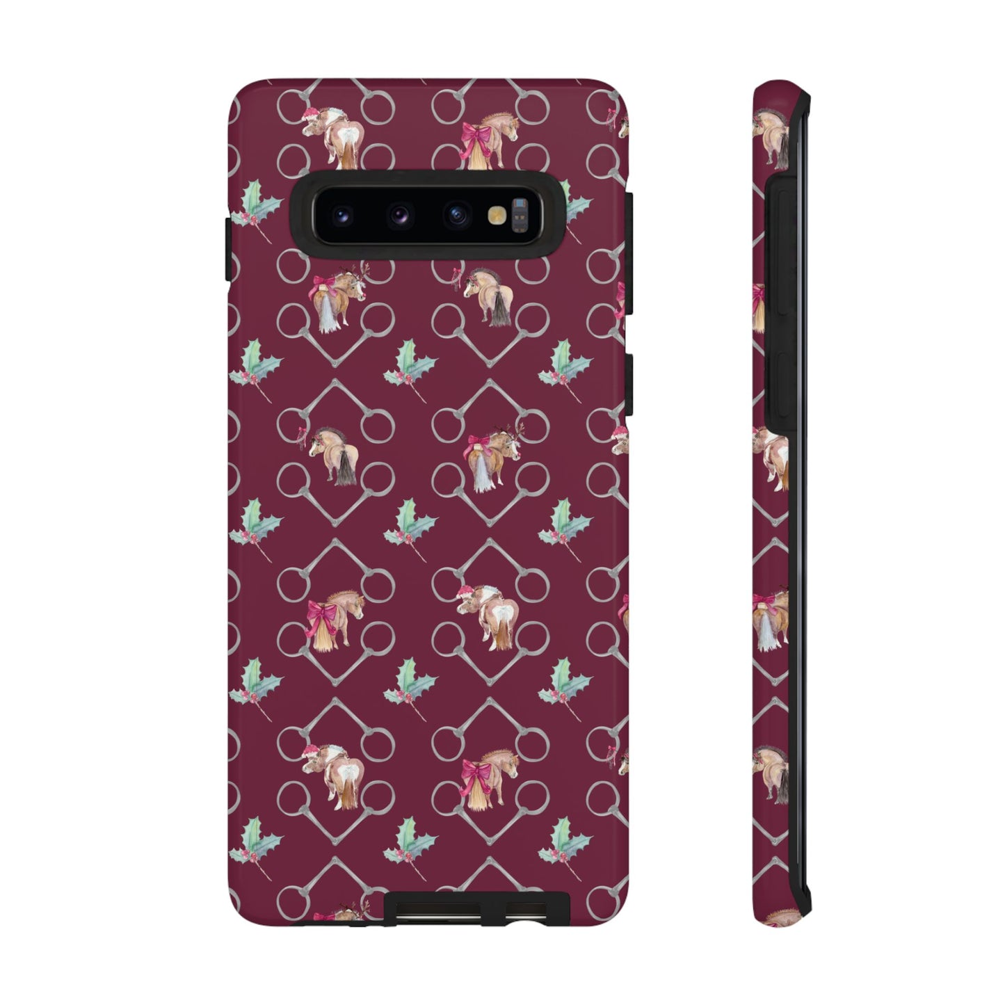 Adorable Little Ponies and Holly in Burgundy Tough Phone Case