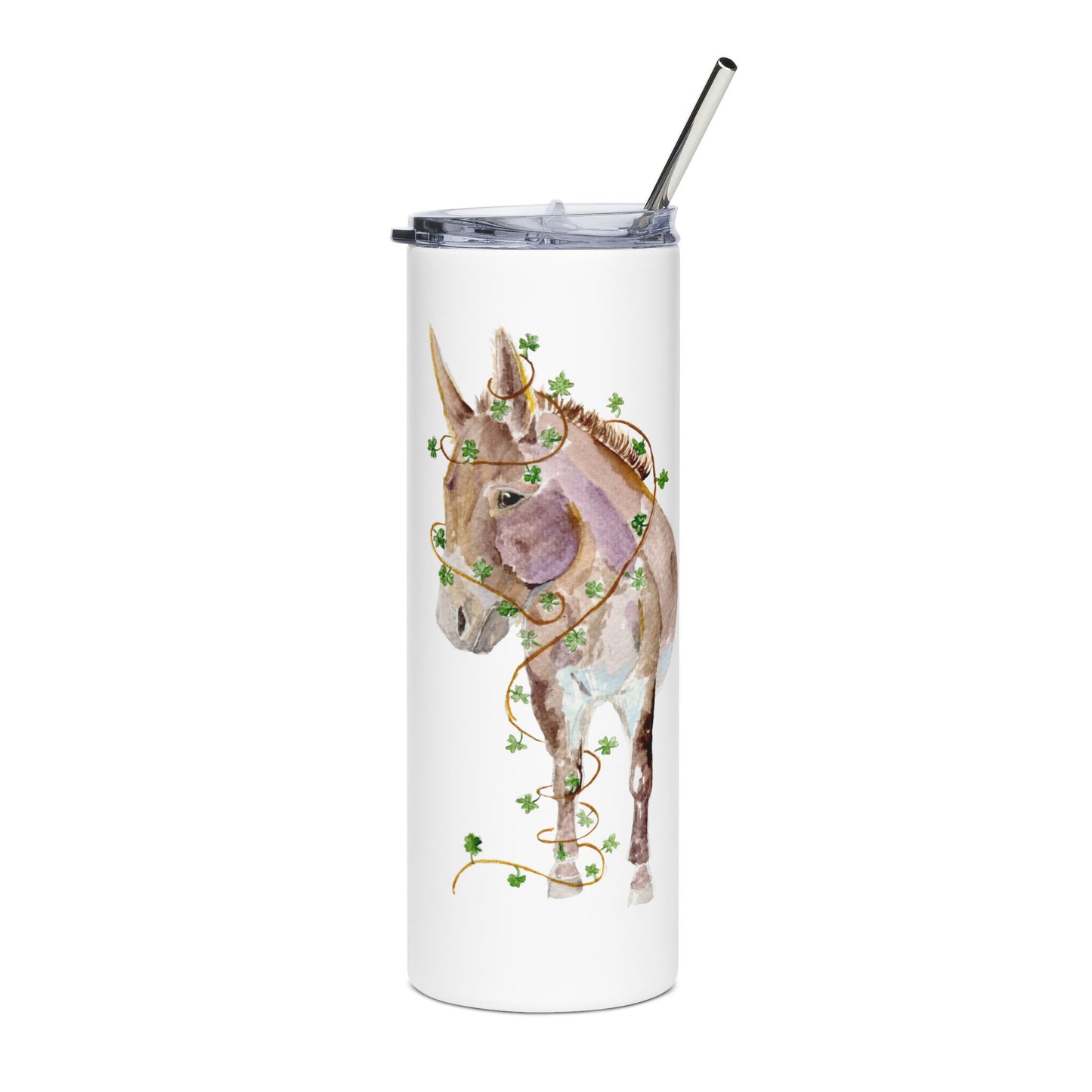 Lucky Clover - watercolor donkey - Tumbler