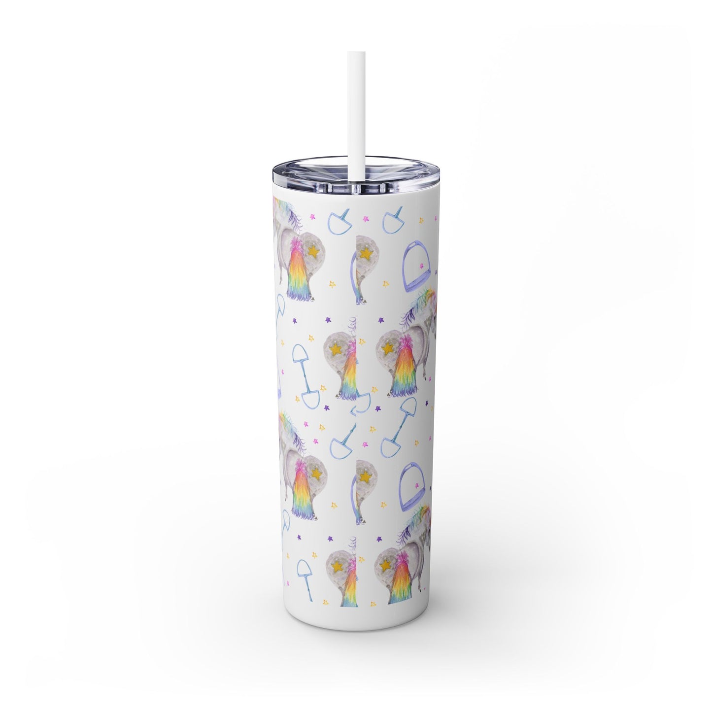 Adorable unicorn Print Skinny Tumbler with Straw, 20oz