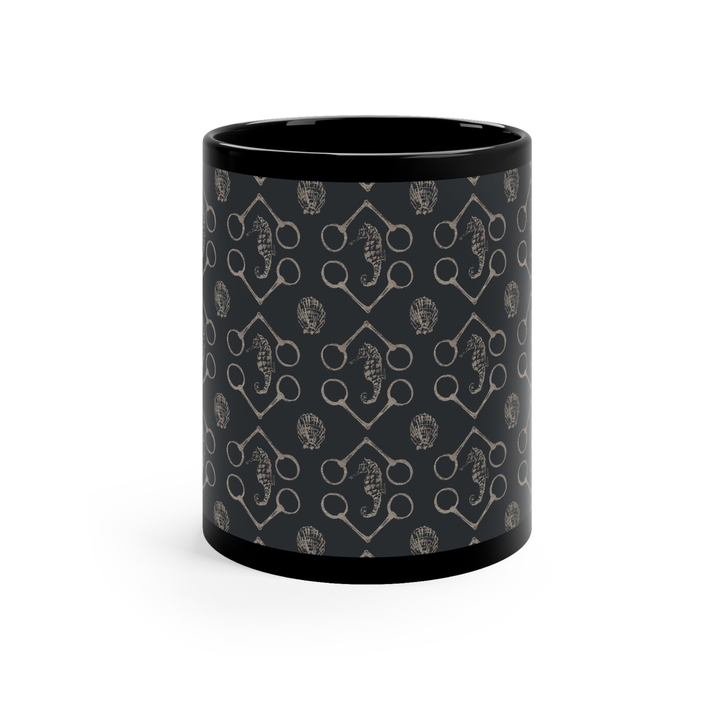 Sea horse and bit black 11oz Black Mug - SonaEquestrian
