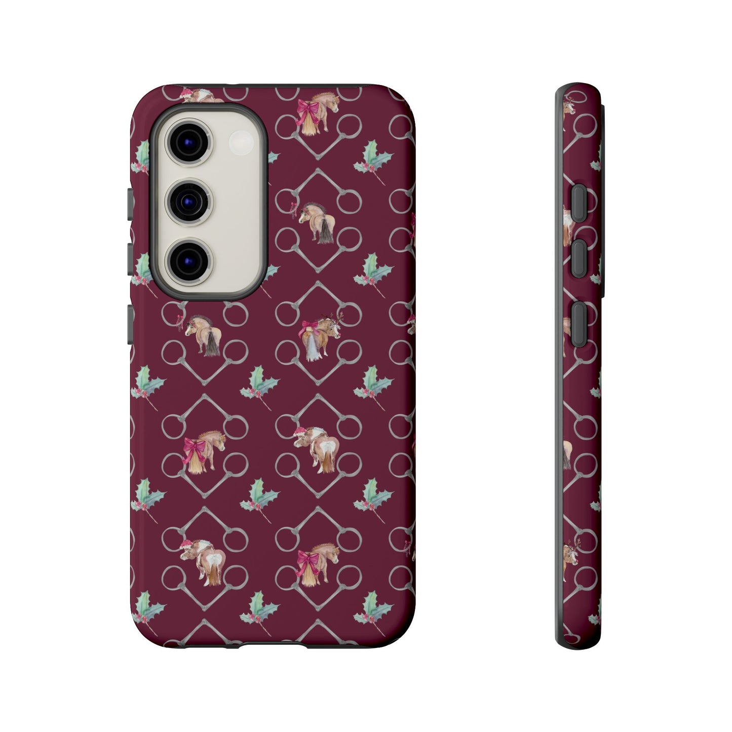 Adorable Little Ponies and Holly in Burgundy Tough Phone Case