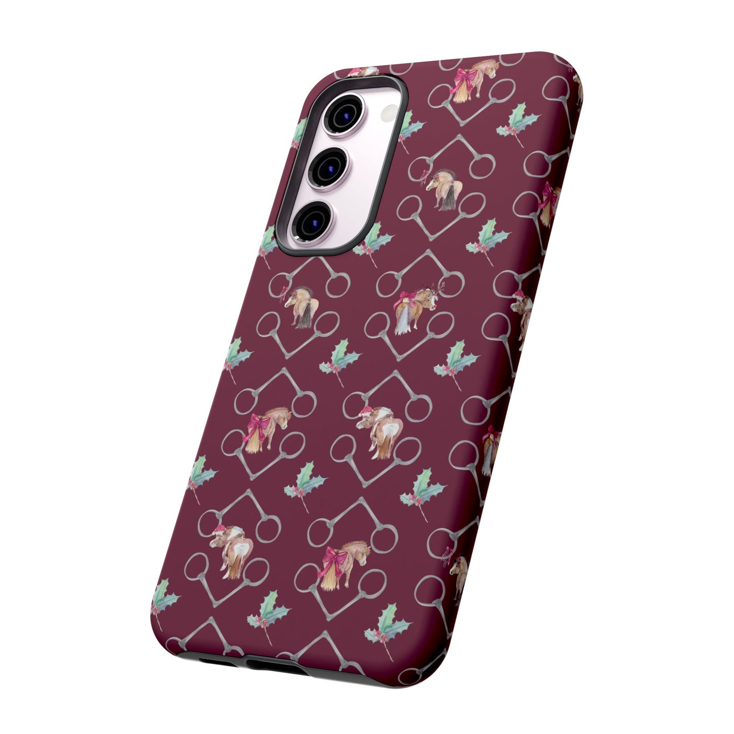 Adorable Little Ponies and Holly in Burgundy Tough Phone Case