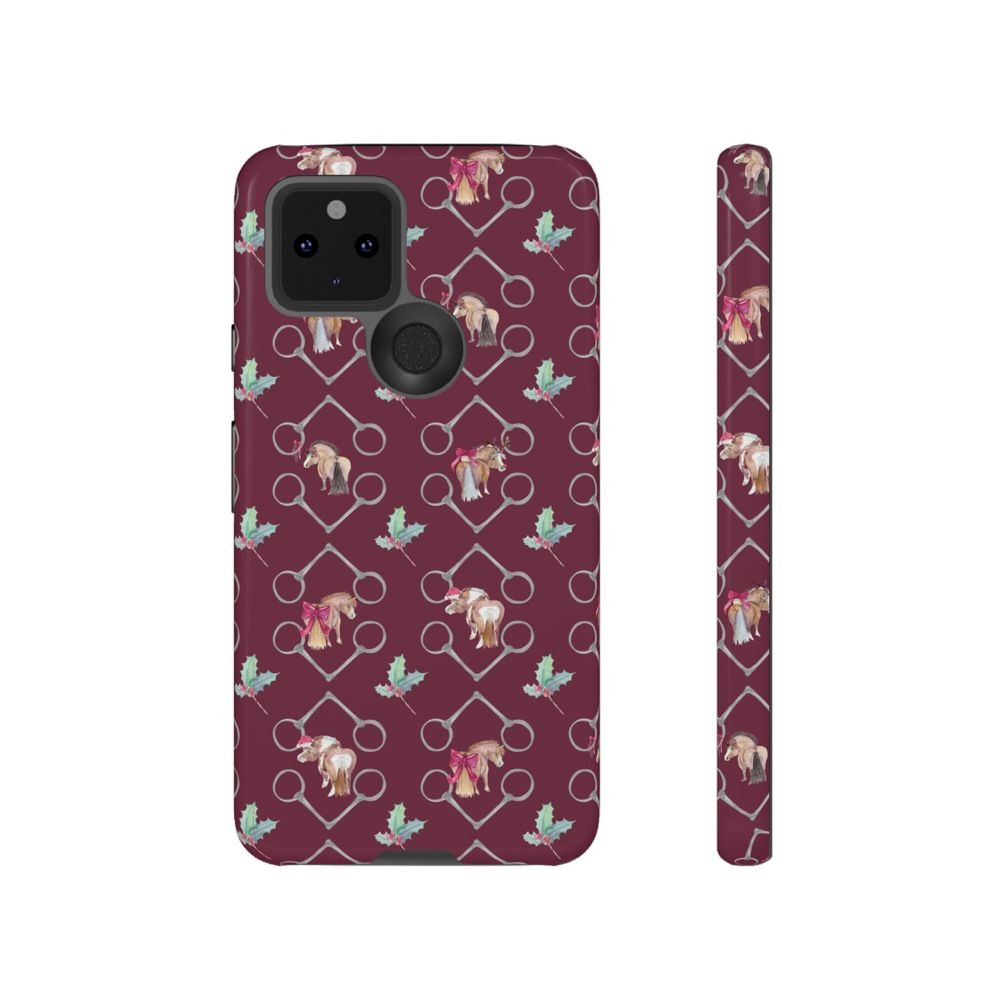Adorable Little Ponies and Holly in Burgundy Tough Phone Case