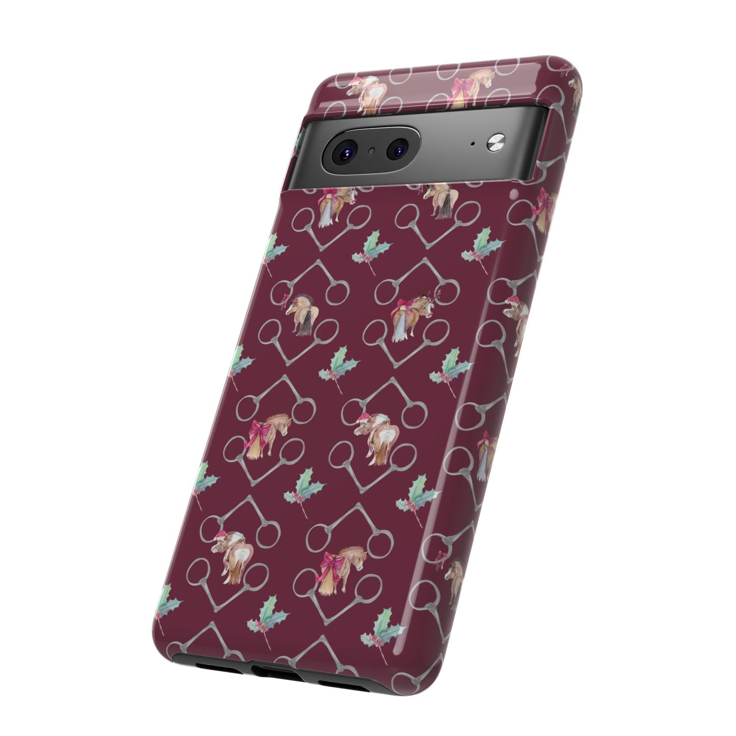 Adorable Little Ponies and Holly in Burgundy Tough Phone Case