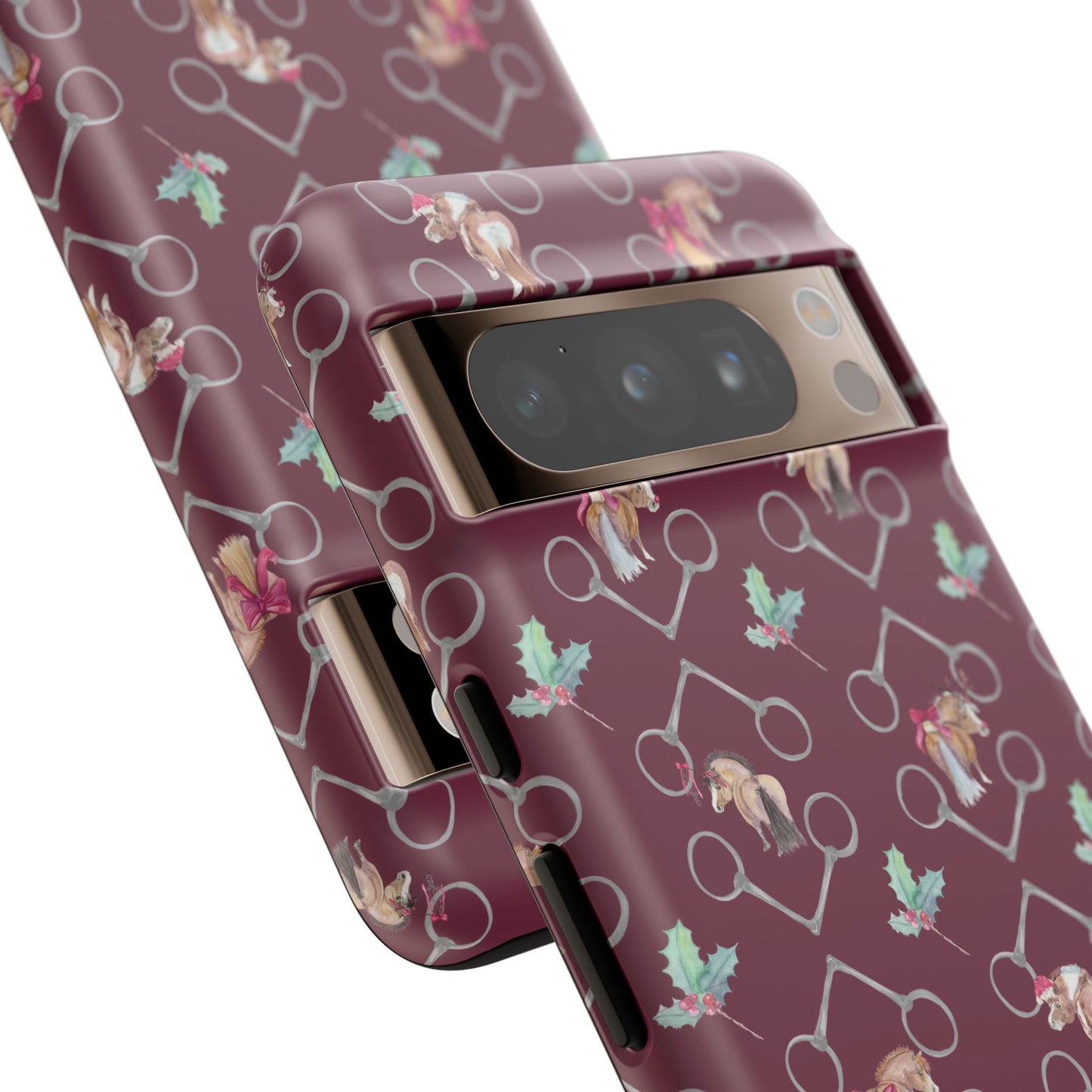 Adorable Little Ponies and Holly in Burgundy Tough Phone Case