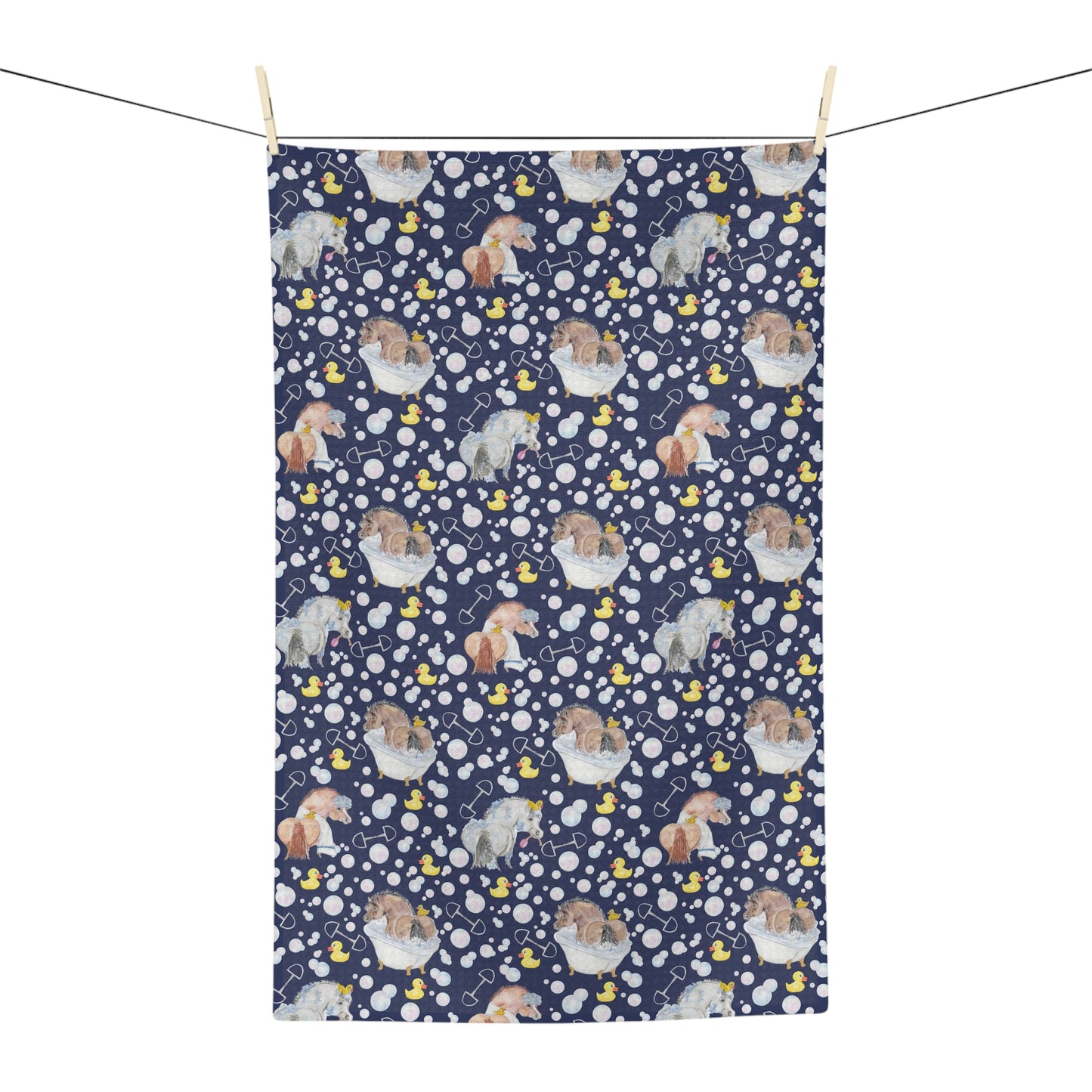 Adorable Ponies Double Bubble in Navy Microfiber Tea Towel