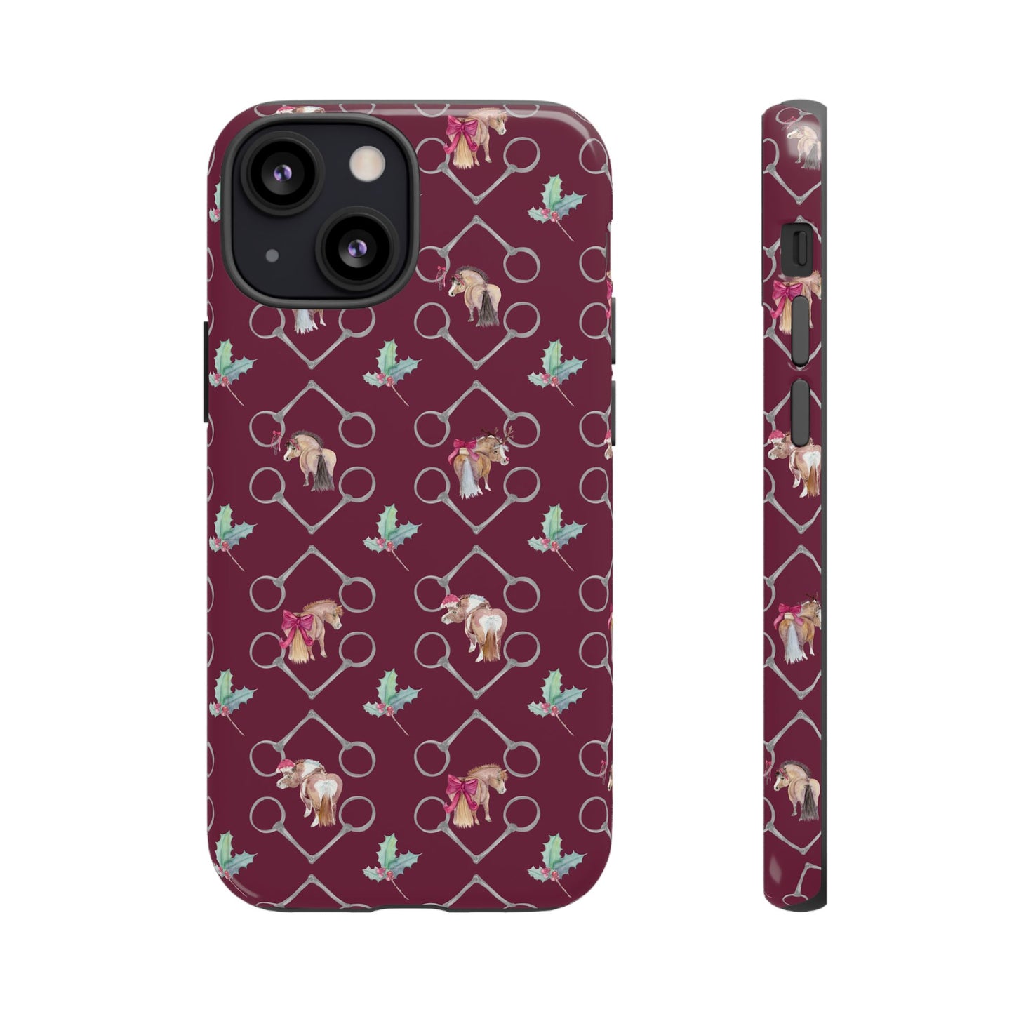 Adorable Little Ponies and Holly in Burgundy Tough Phone Case