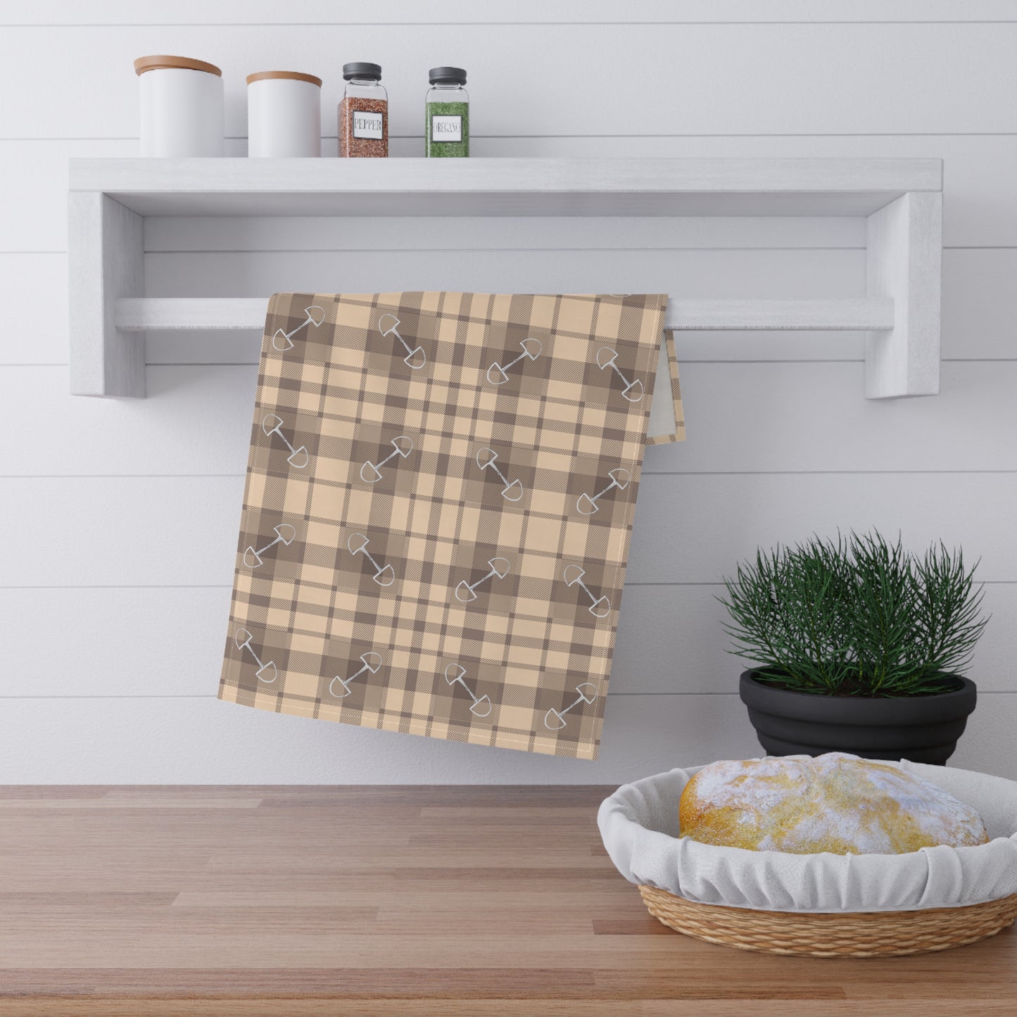 Plaid Bits in Peach and Brown Cotton Tea Towel
