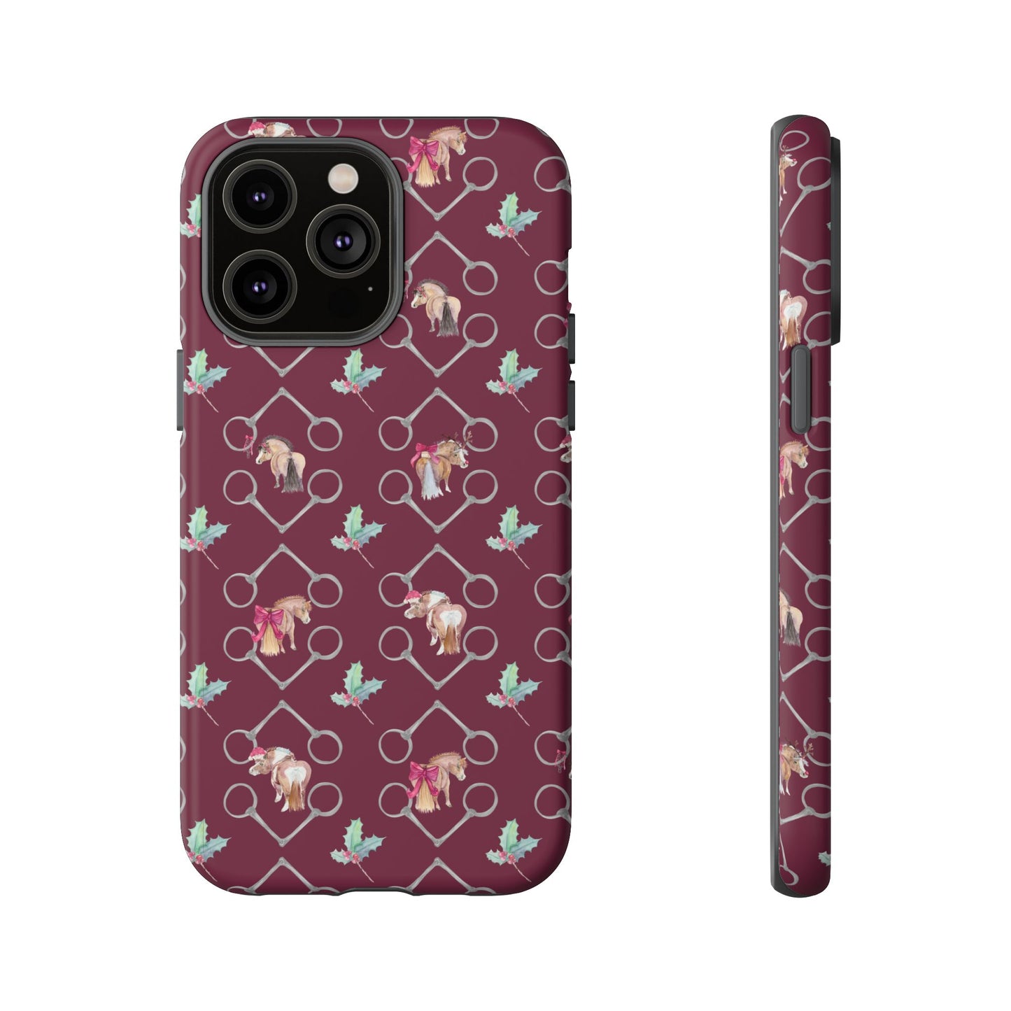 Adorable Little Ponies and Holly in Burgundy Tough Phone Case