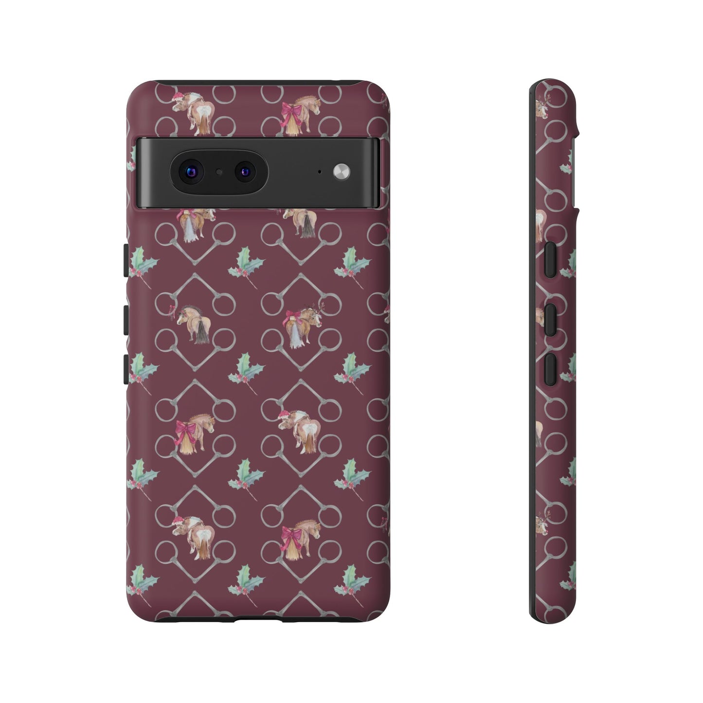 Adorable Little Ponies and Holly in Burgundy Tough Phone Case