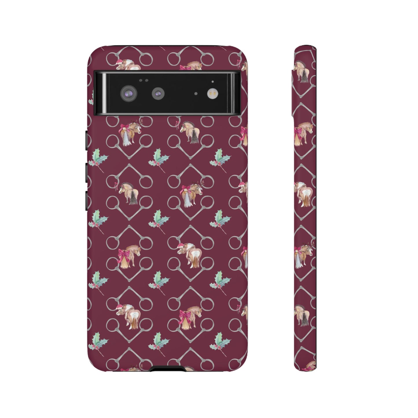 Adorable Little Ponies and Holly in Burgundy Tough Phone Case
