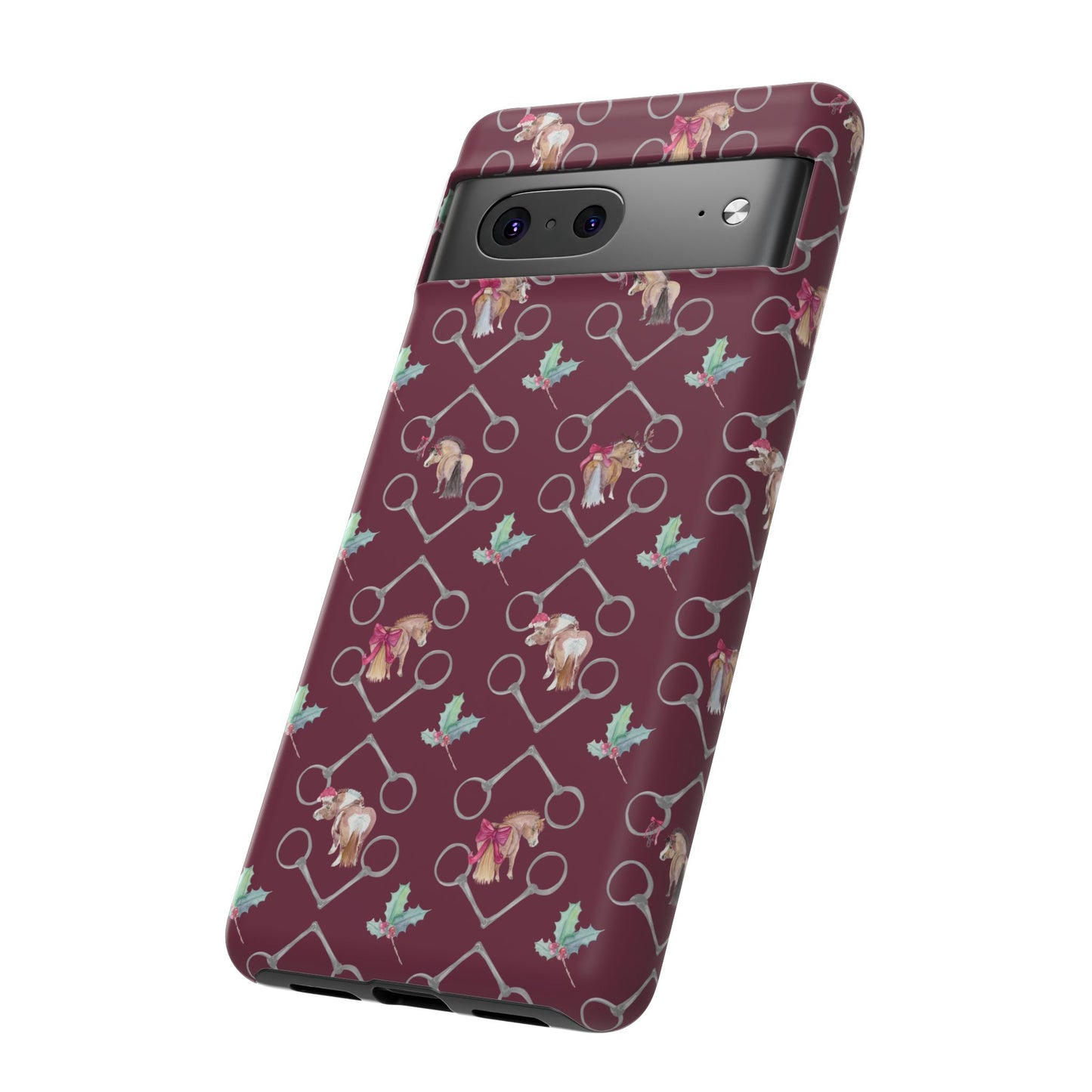 Adorable Little Ponies and Holly in Burgundy Tough Phone Case