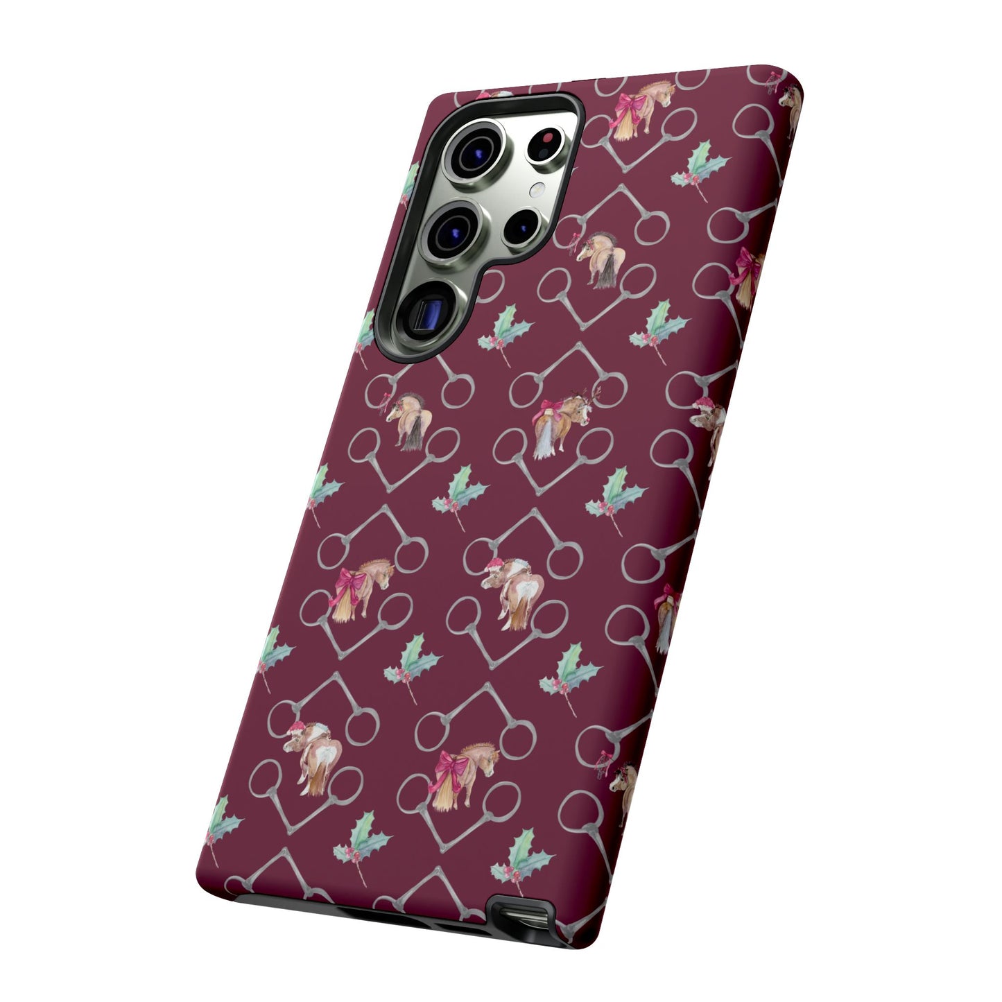 Adorable Little Ponies and Holly in Burgundy Tough Phone Case