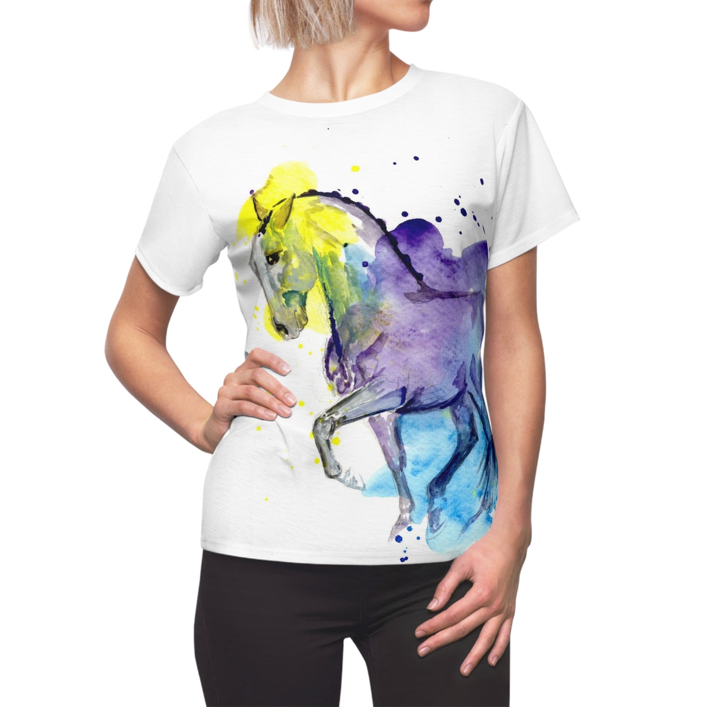 Splash Dance Women's Watercolor Horse Tee — Equine Graphic Shirt