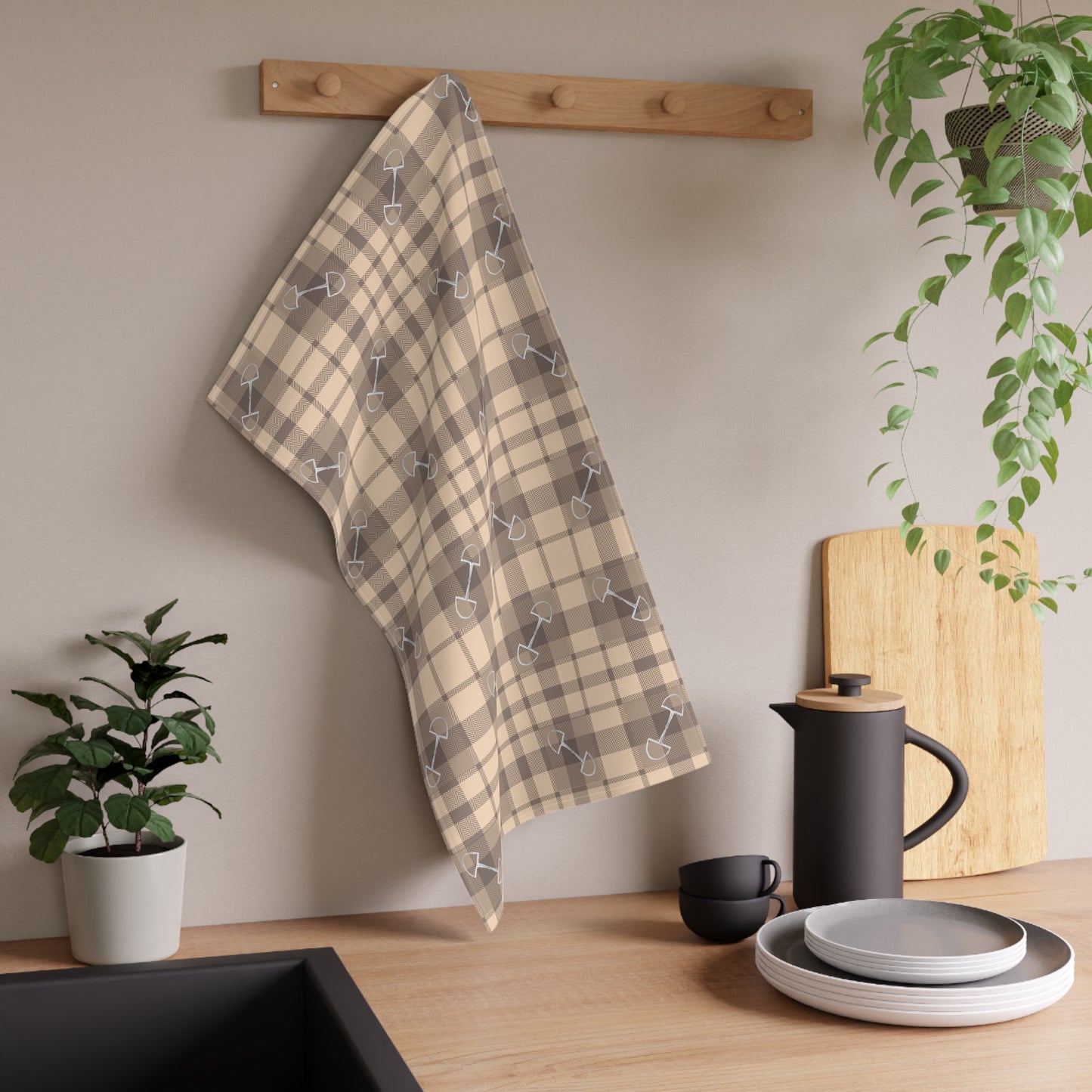 Plaid Bits in Peach and Brown Cotton Tea Towel