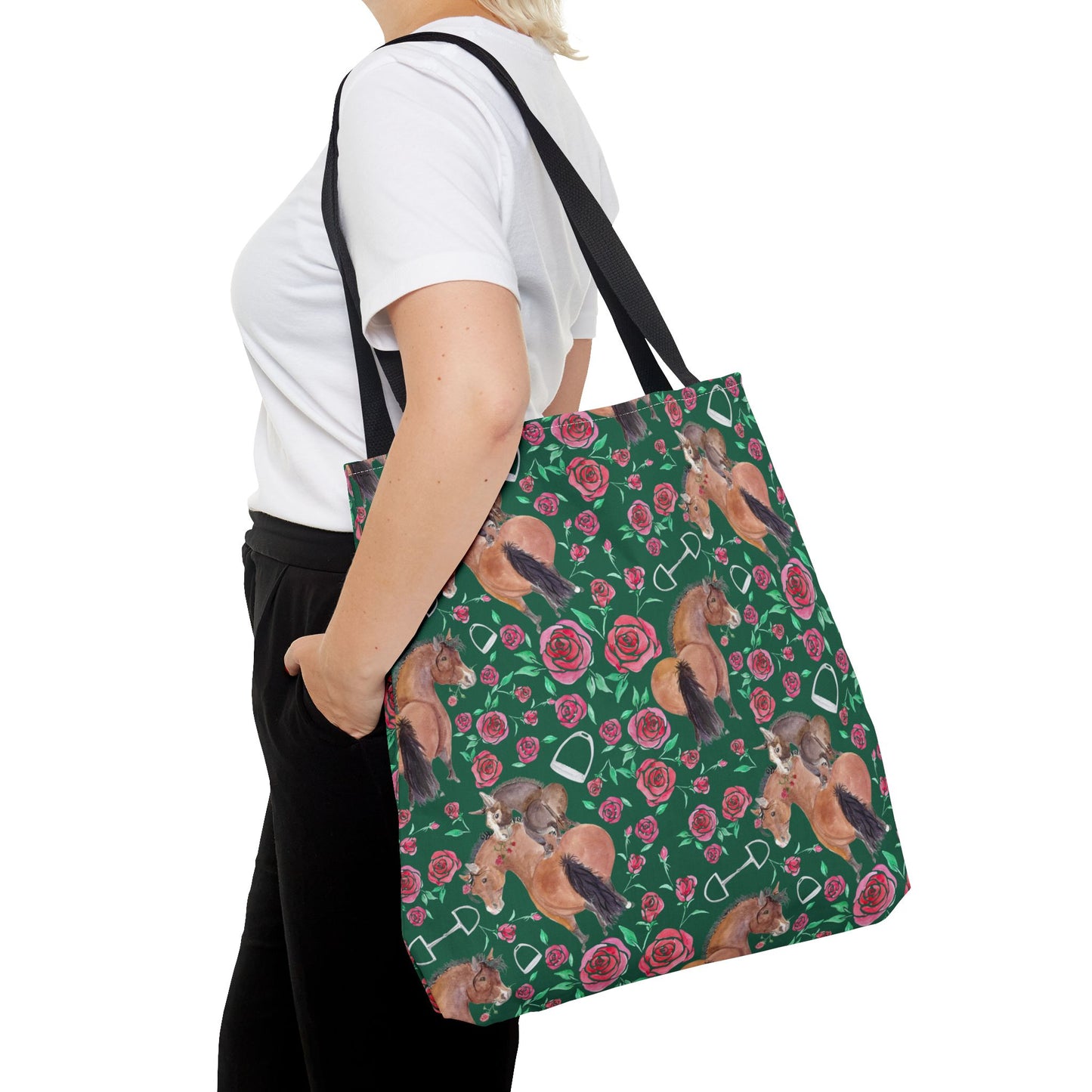 Adorable little Rose and Rico Print Tote Bag - Whimsical Equestrian Design- green