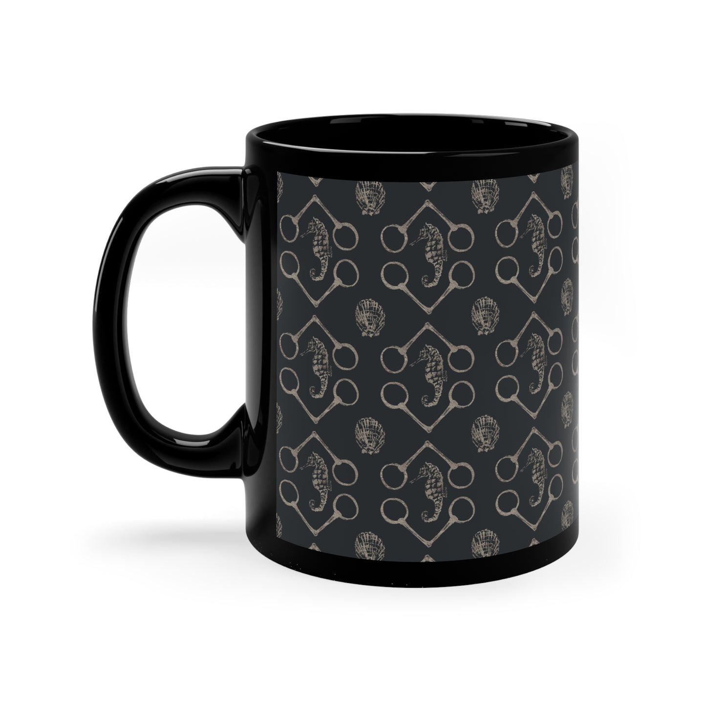 Sea horse and bit black 11oz Black Mug - SonaEquestrian