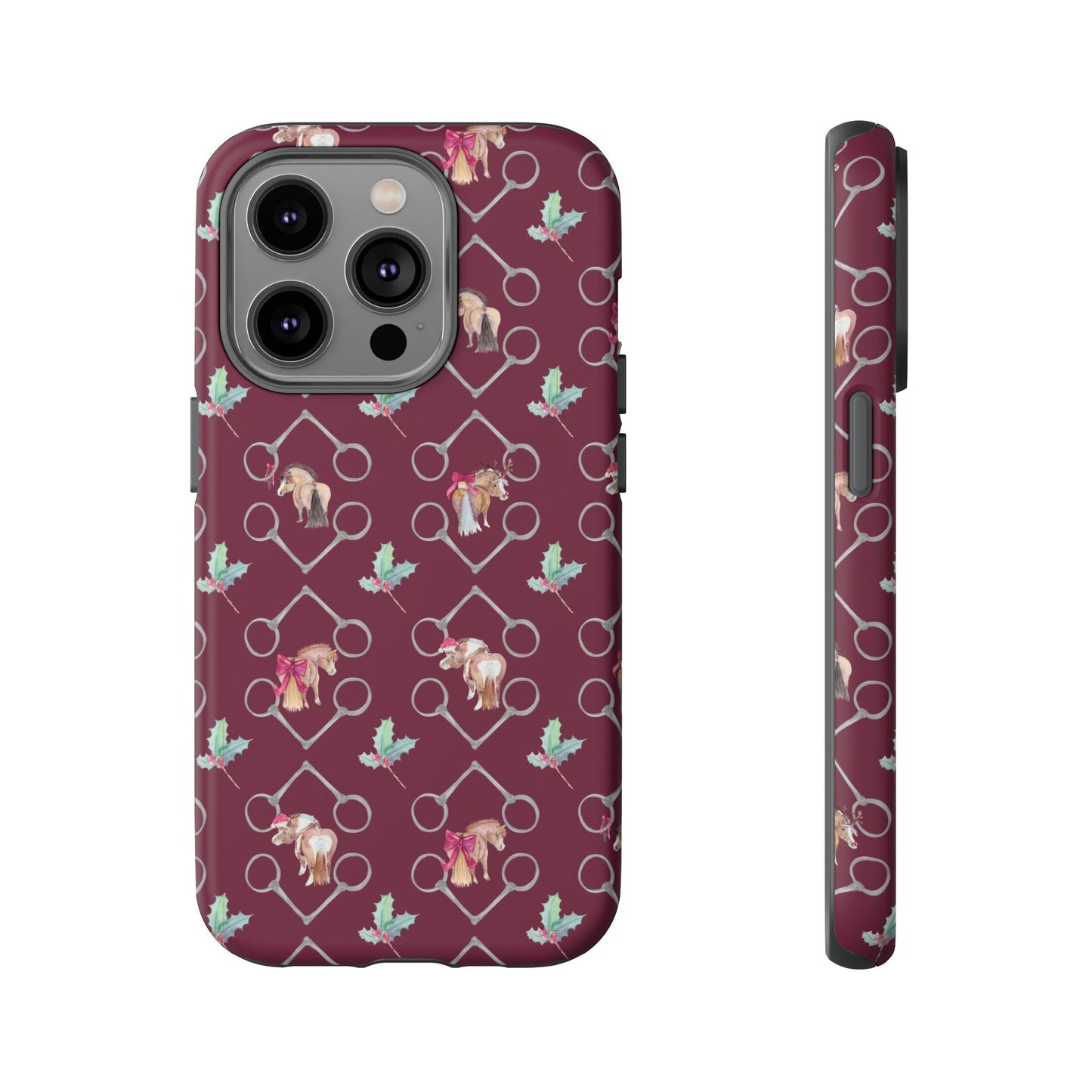Adorable Little Ponies and Holly in Burgundy Tough Phone Case