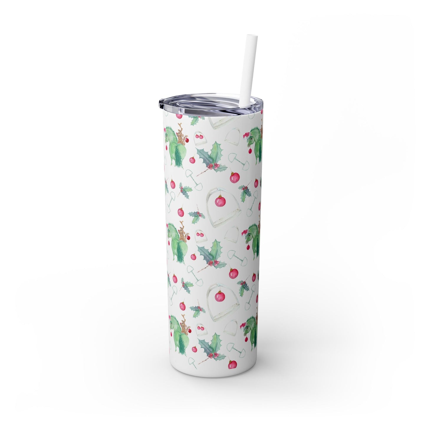 Adorable Grinchy pony and friend - Skinny Tumbler with Straw, 20oz