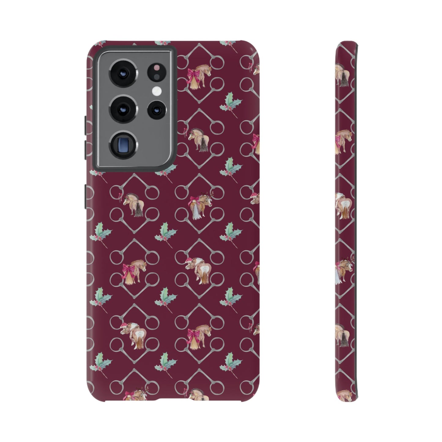 Adorable Little Ponies and Holly in Burgundy Tough Phone Case