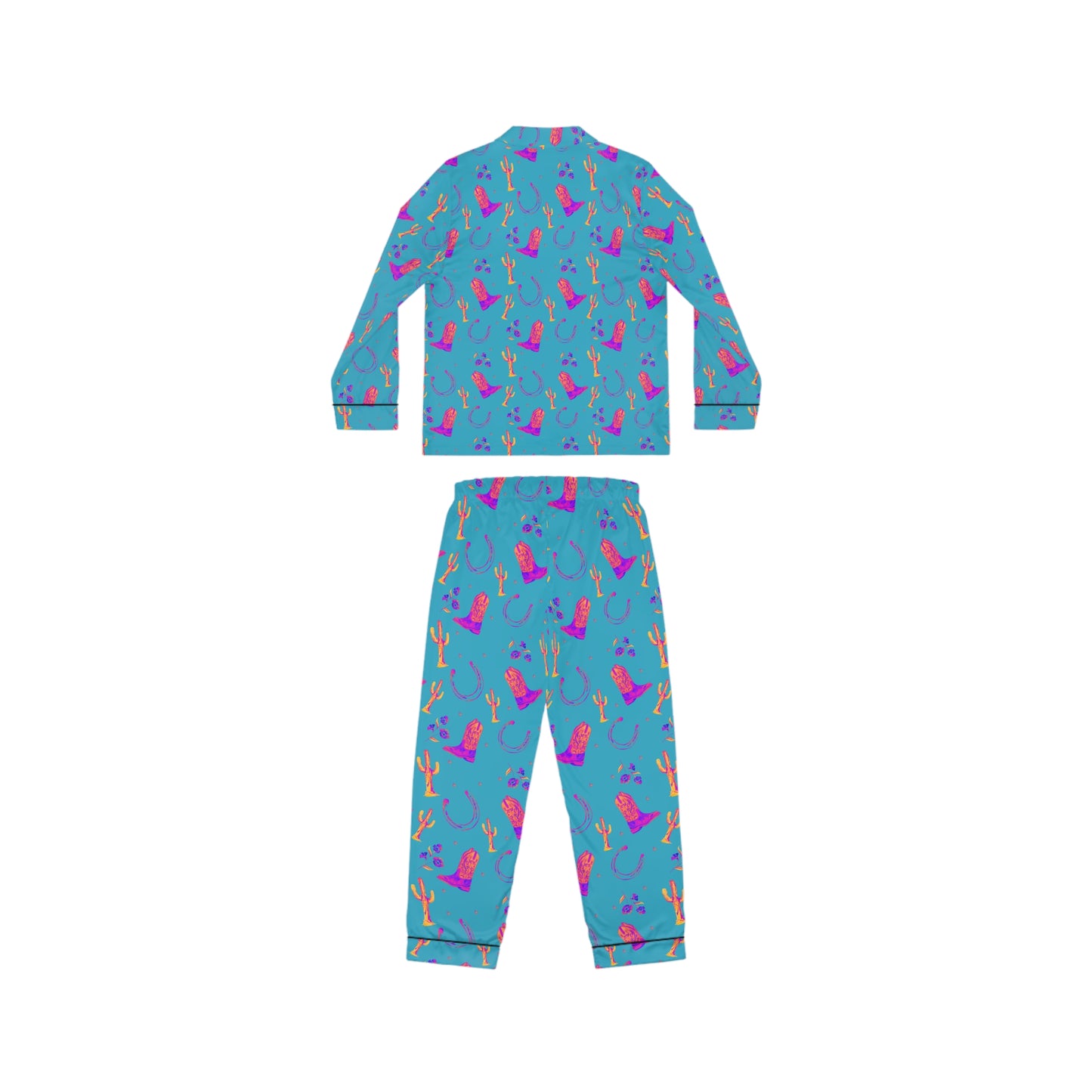 Lucky Boots Women's Satin Pajamas in Teal (AOP)