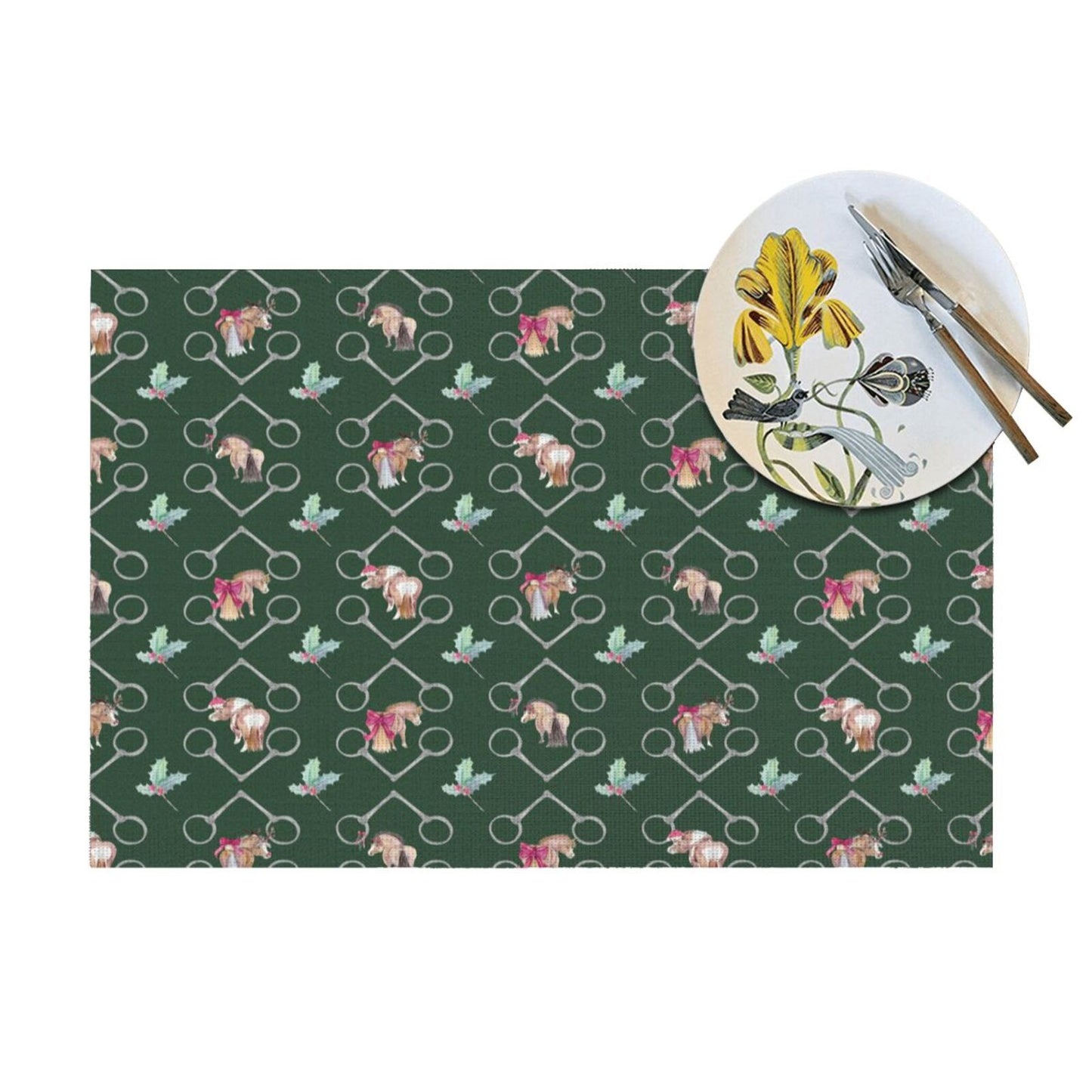 Adorable Ponies Bits and Holly Set of 4 Holiday Placemats