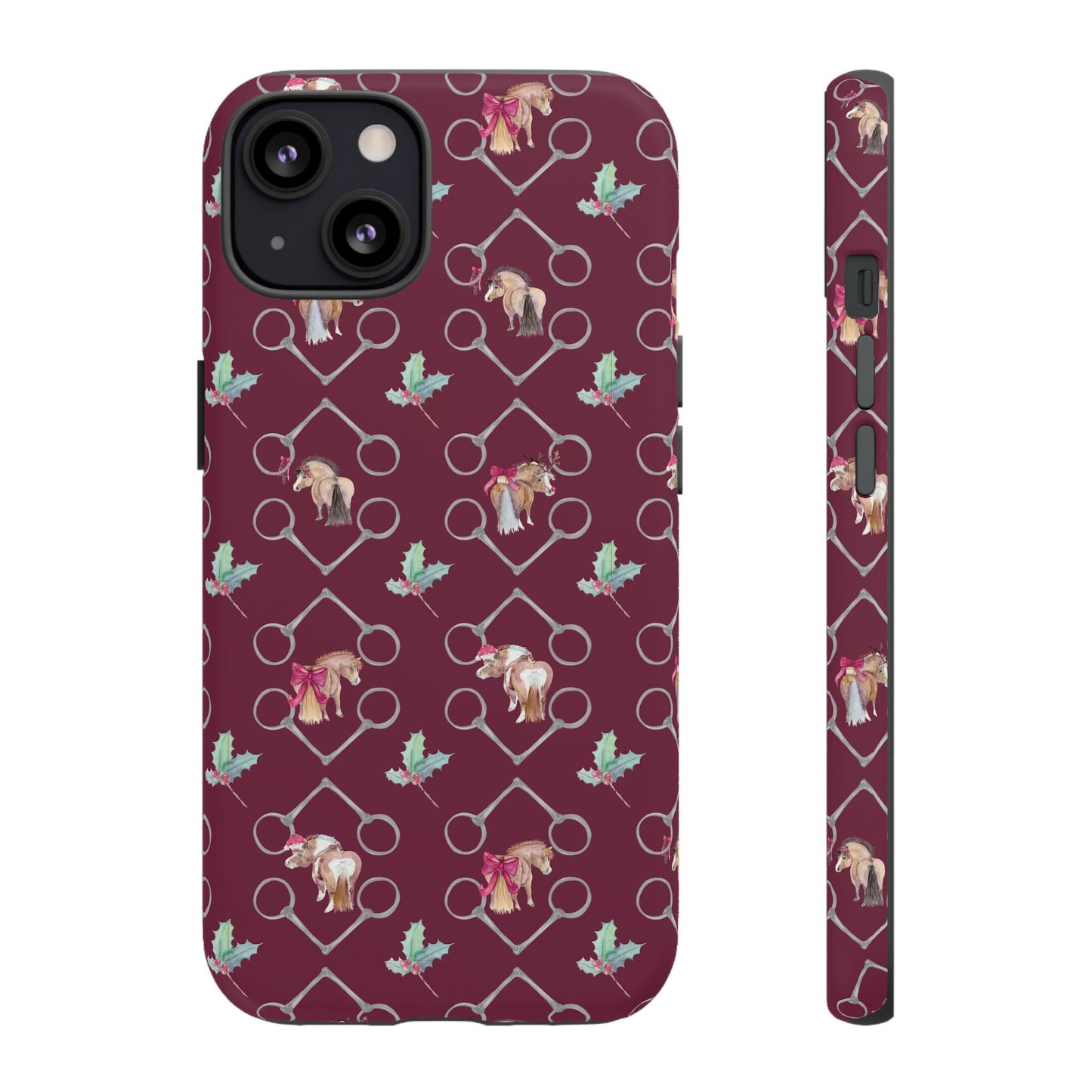 Adorable Little Ponies and Holly in Burgundy Tough Phone Case