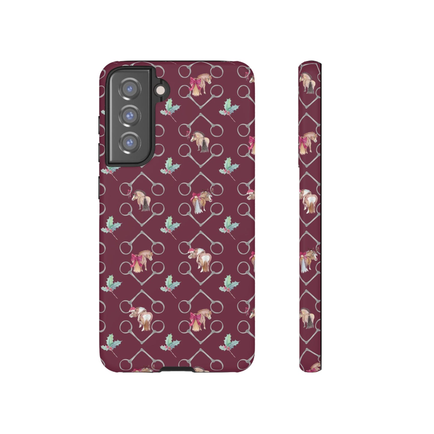 Adorable Little Ponies and Holly in Burgundy Tough Phone Case