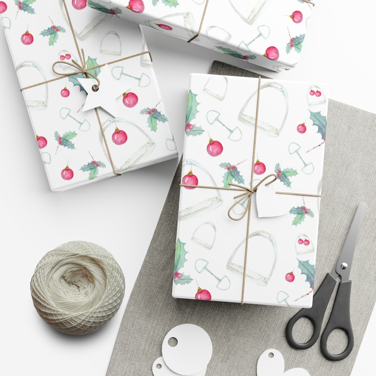 Holiday Stirrups and holly Gift Wrap Papers