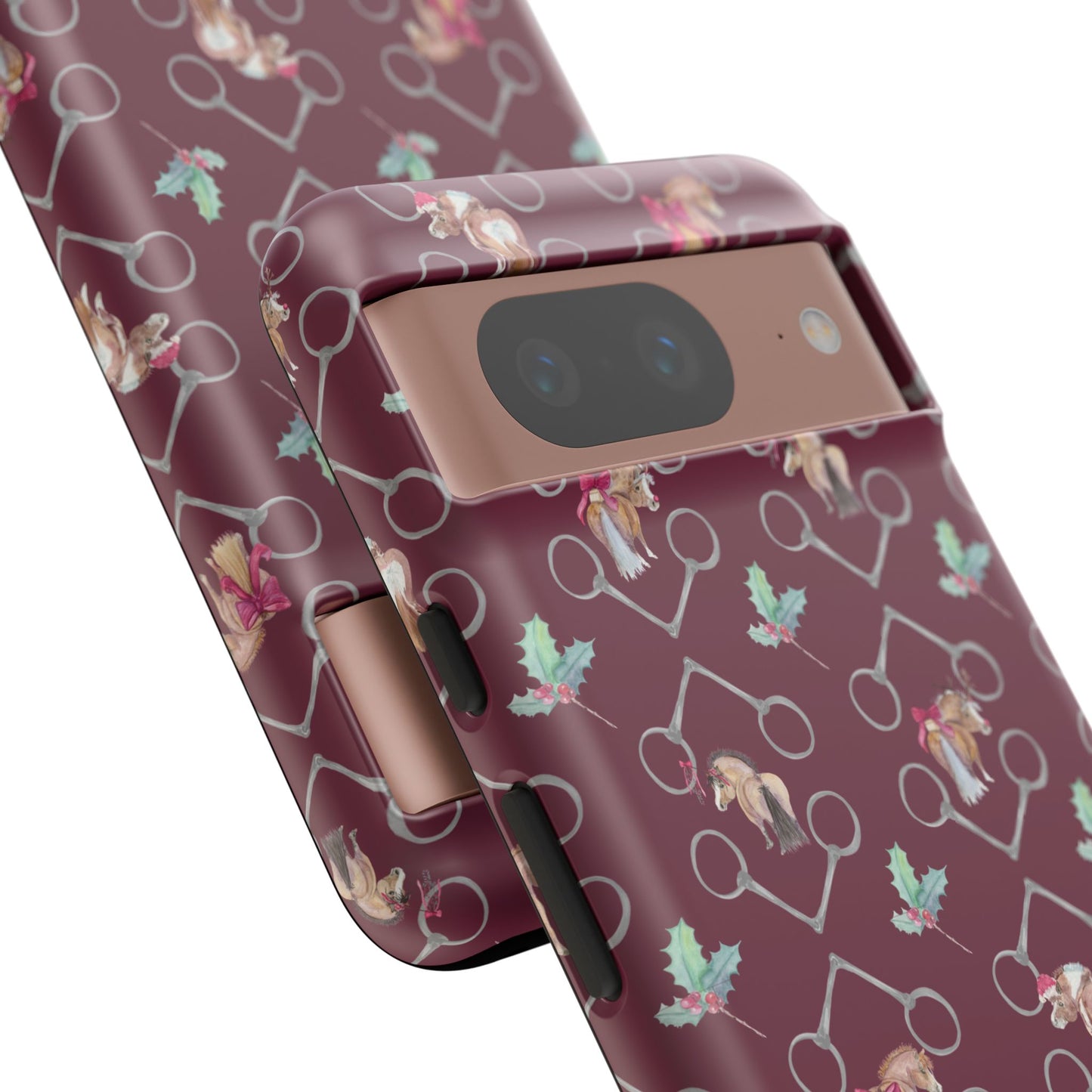 Adorable Little Ponies and Holly in Burgundy Tough Phone Case