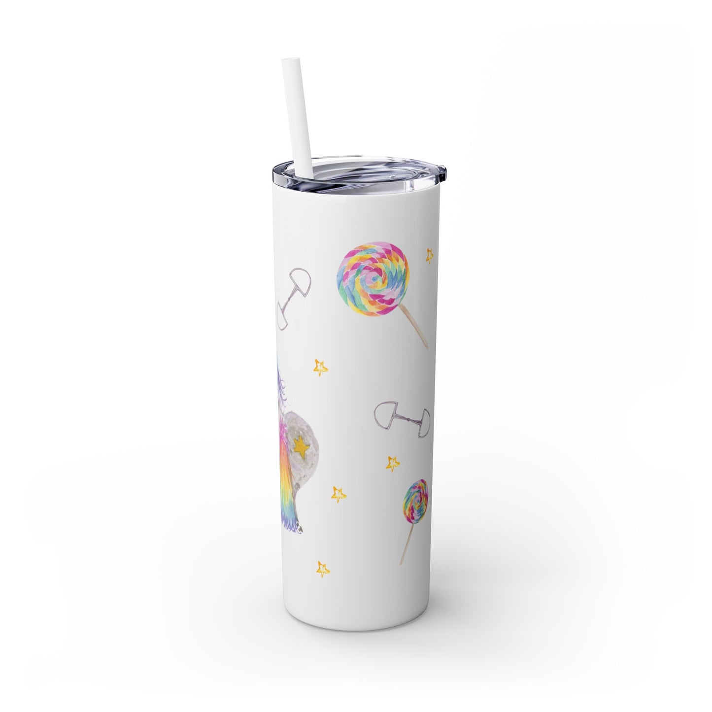 Adorable Little Rainbow Unicorn Skinny Tumbler with Straw, 20oz