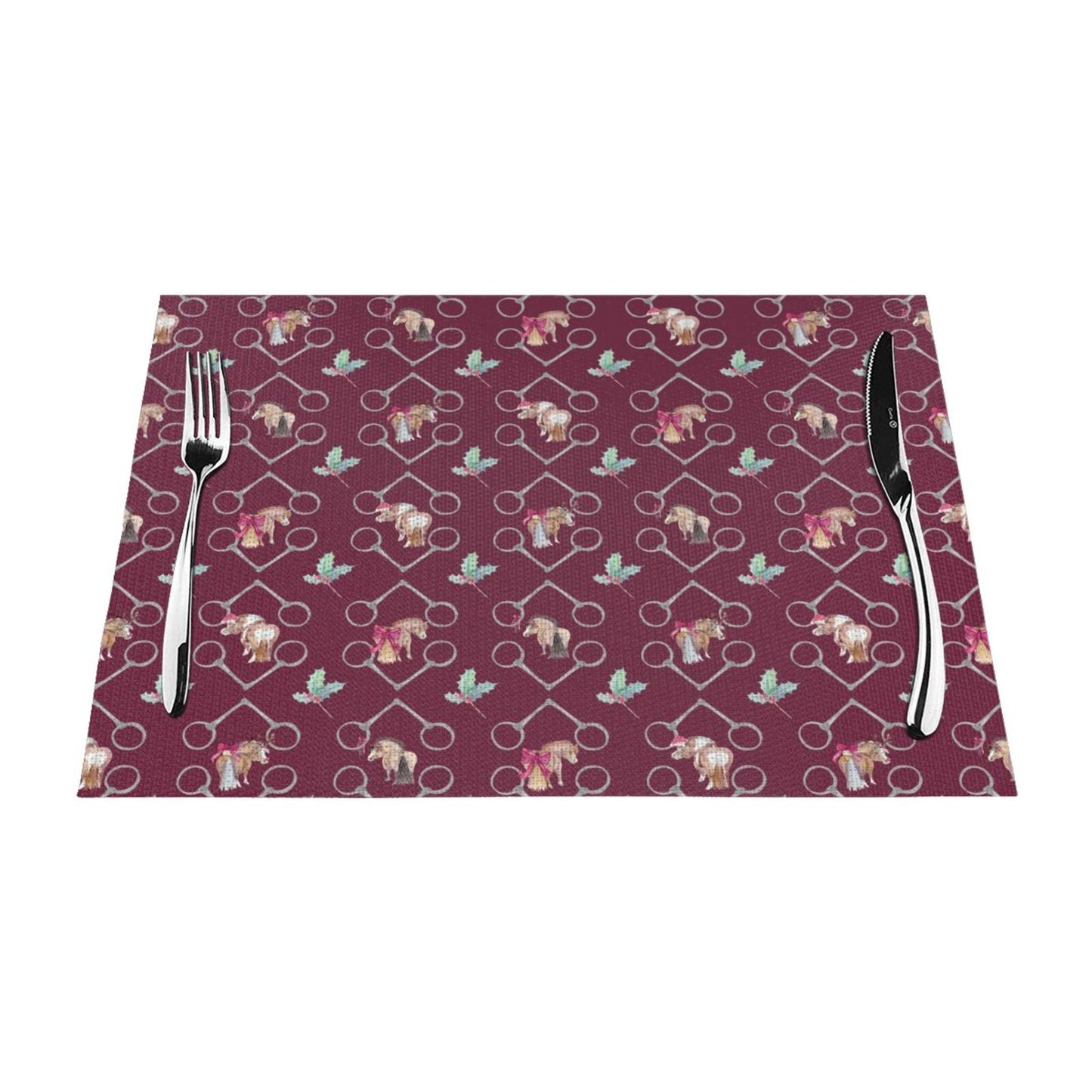 Adorable Ponies Bits and Holly Set of 4 Holiday Placemats