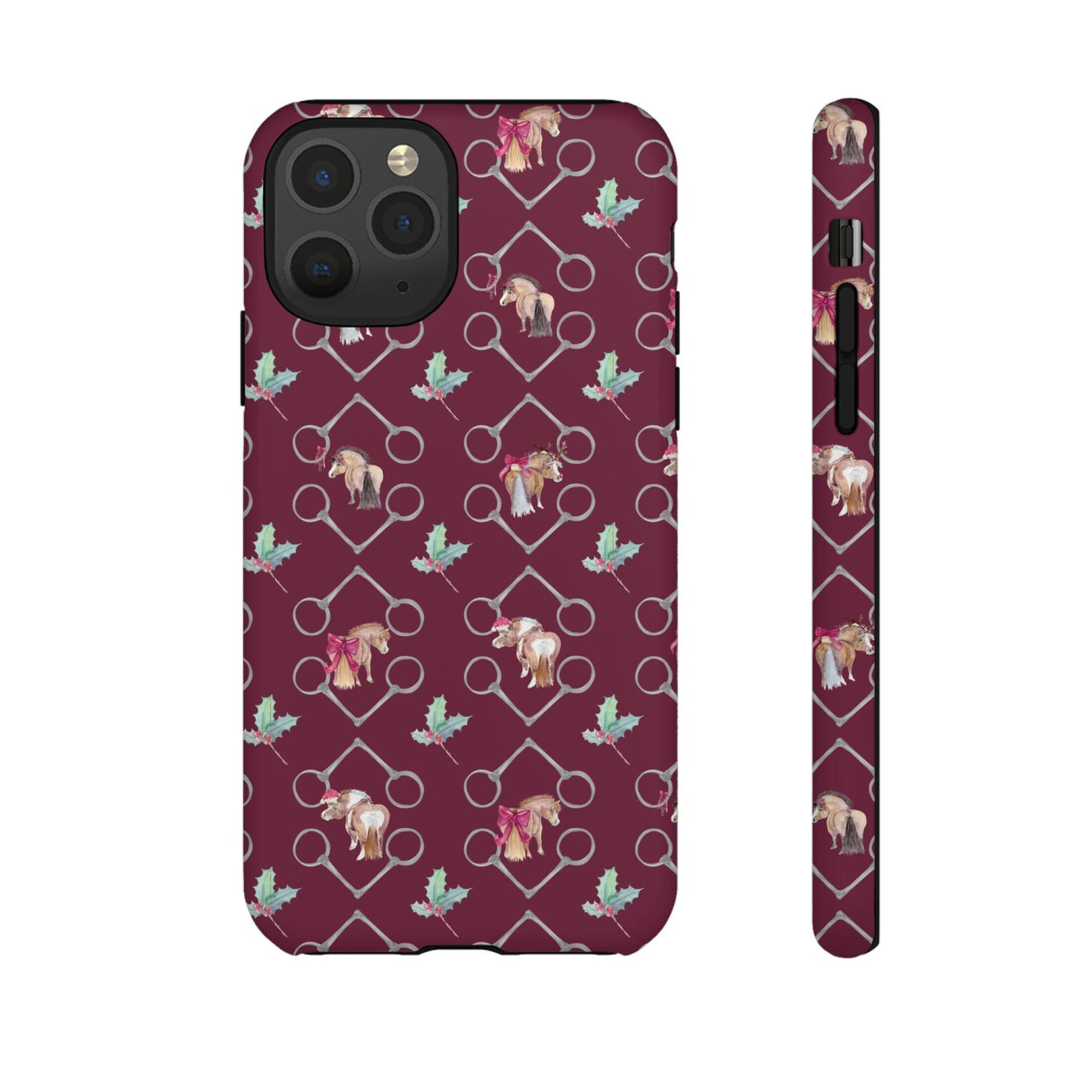 Adorable Little Ponies and Holly in Burgundy Tough Phone Case