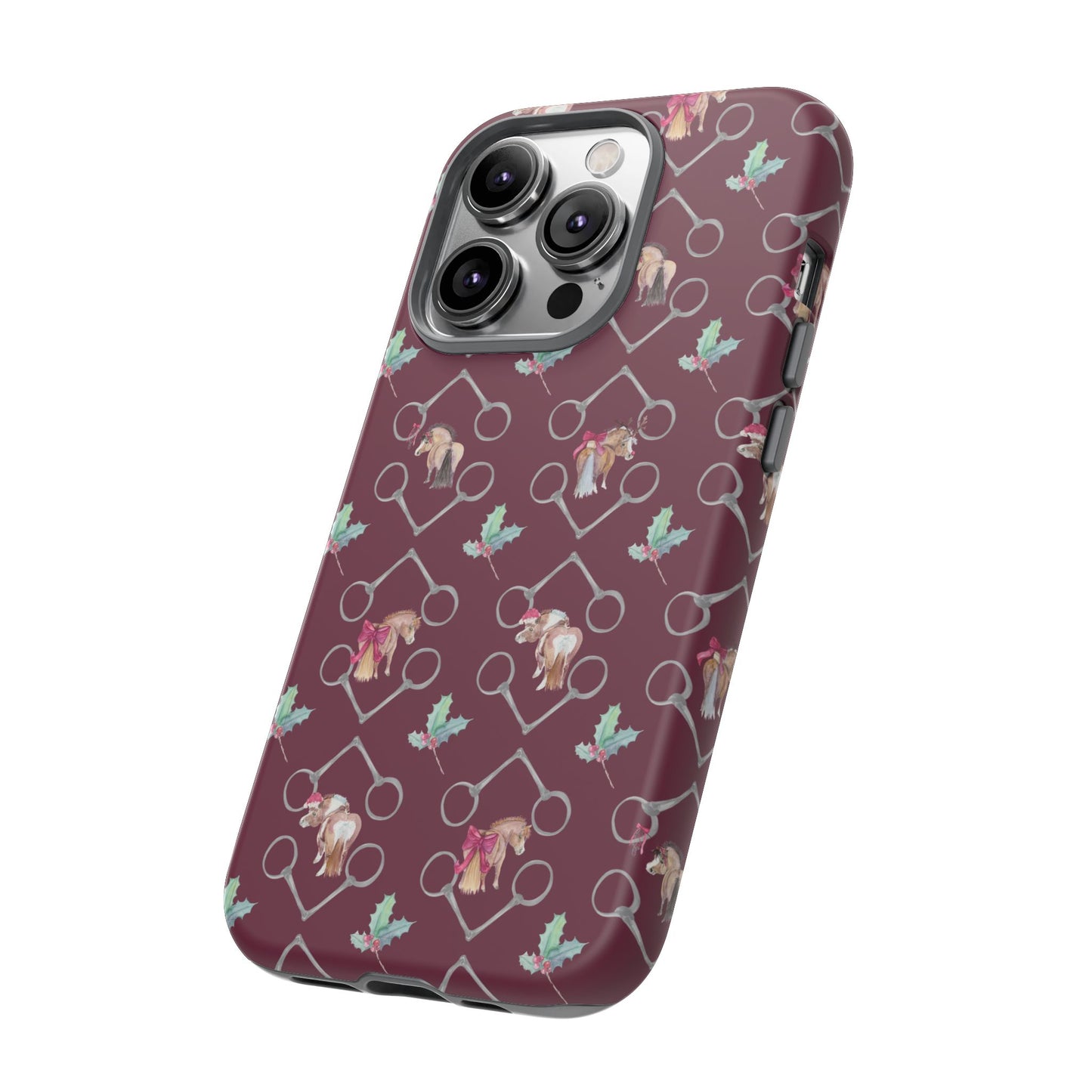 Adorable Little Ponies and Holly in Burgundy Tough Phone Case