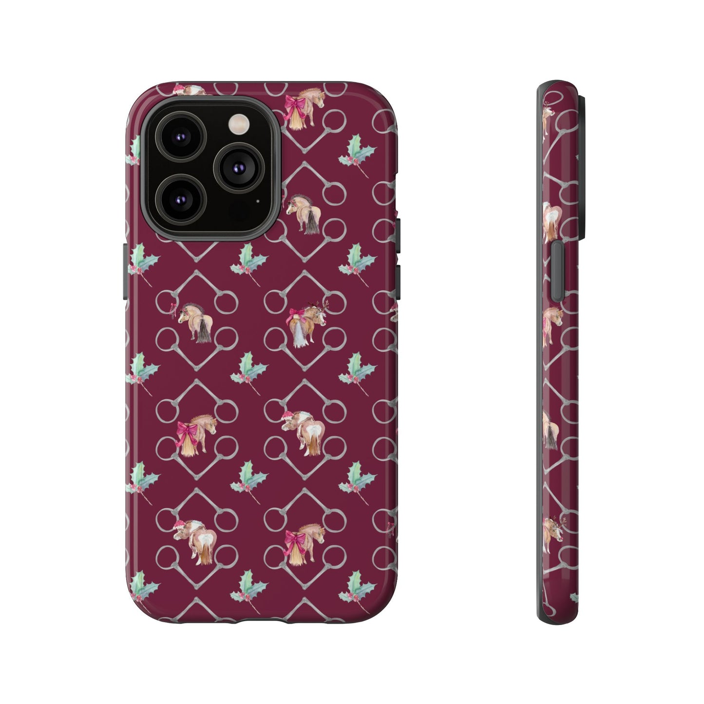 Adorable Little Ponies and Holly in Burgundy Tough Phone Case