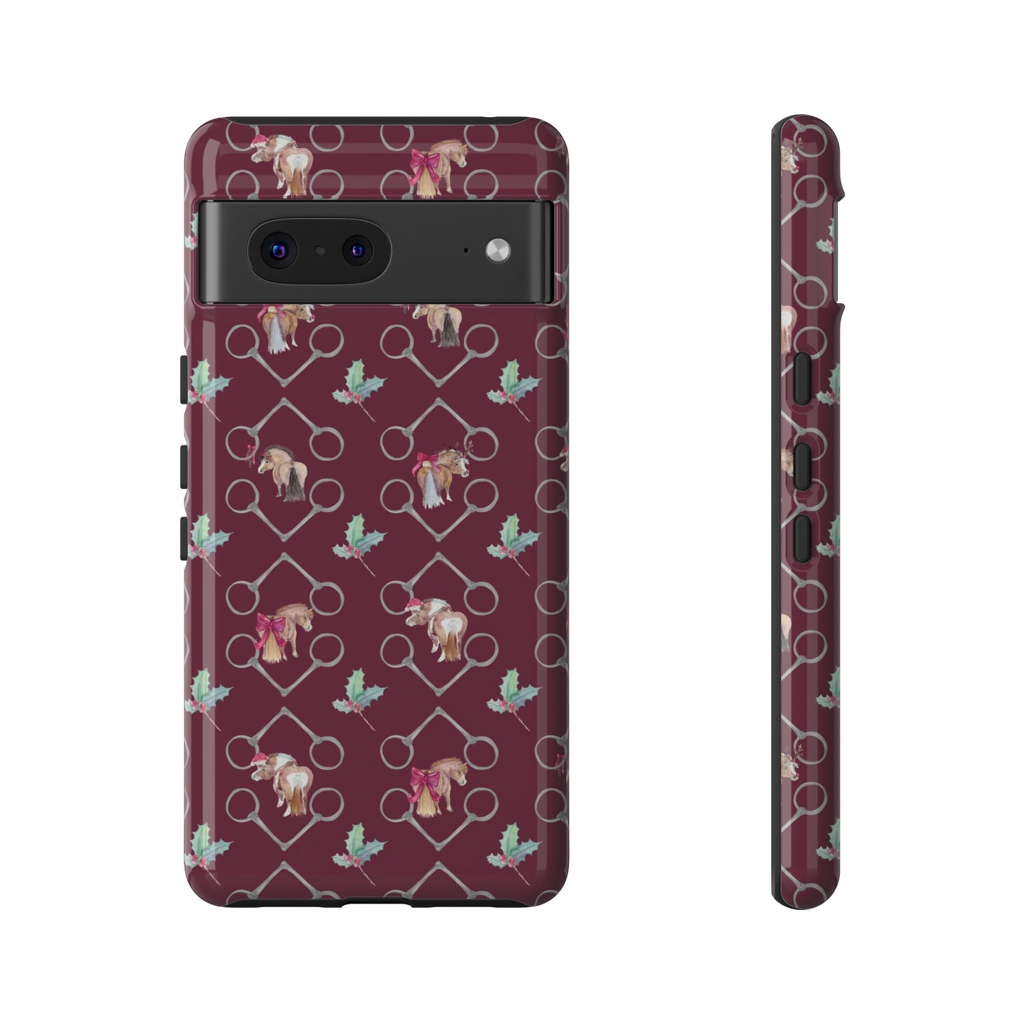 Adorable Little Ponies and Holly in Burgundy Tough Phone Case
