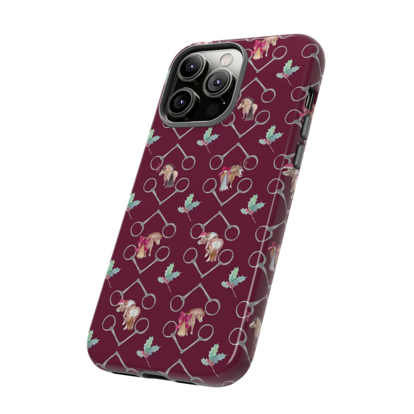 Adorable Little Ponies and Holly in Burgundy Tough Phone Case