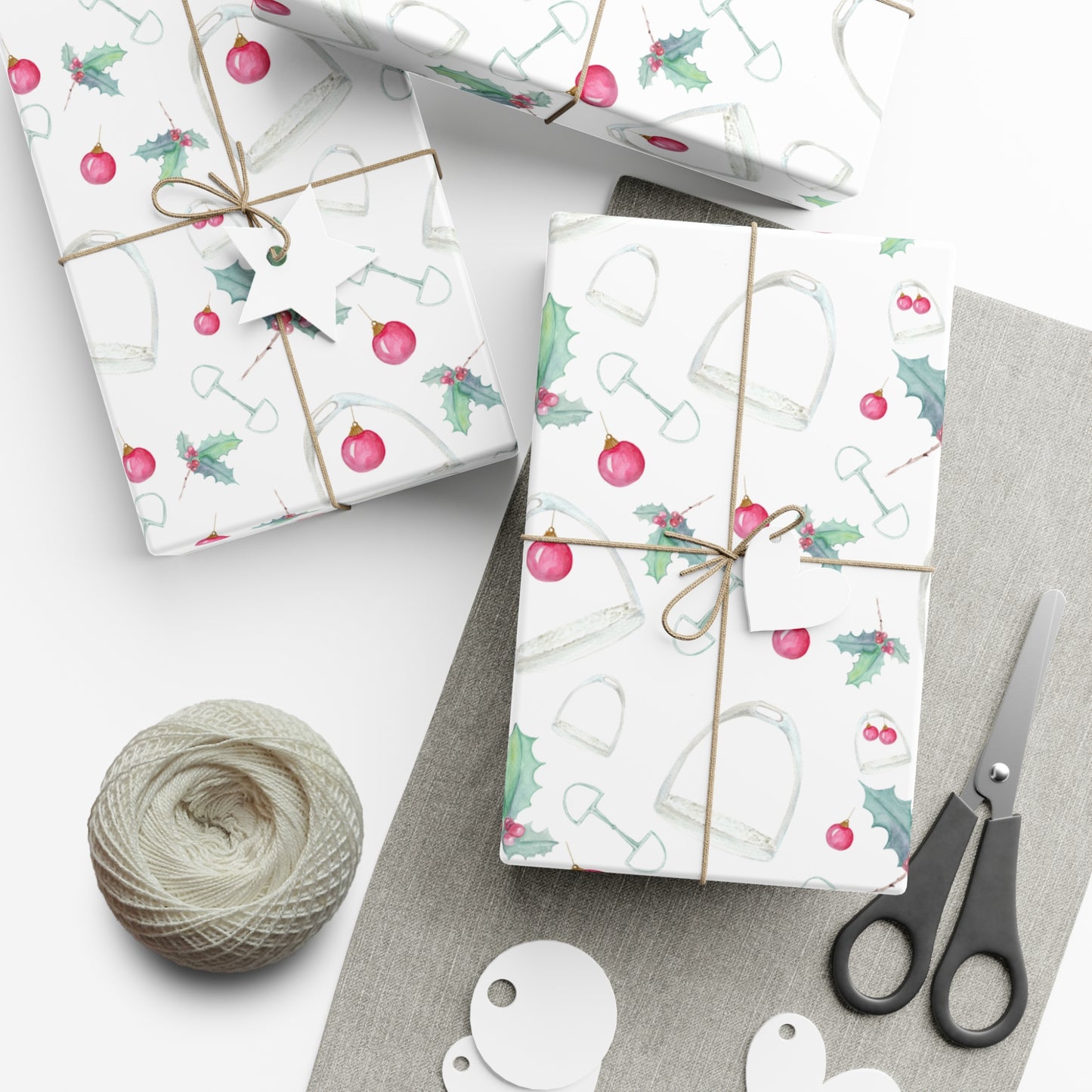 Holiday Stirrups and holly Gift Wrap Papers