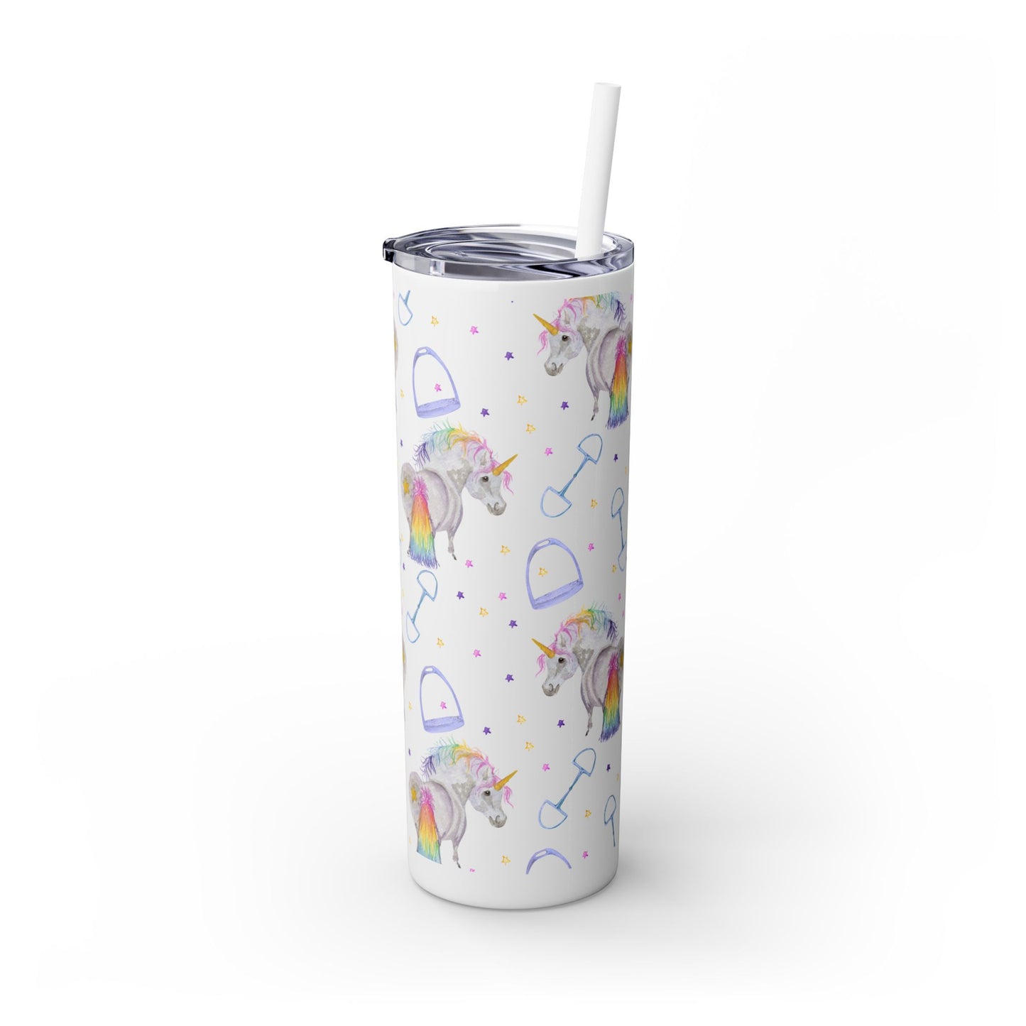 Adorable unicorn Print Skinny Tumbler with Straw, 20oz
